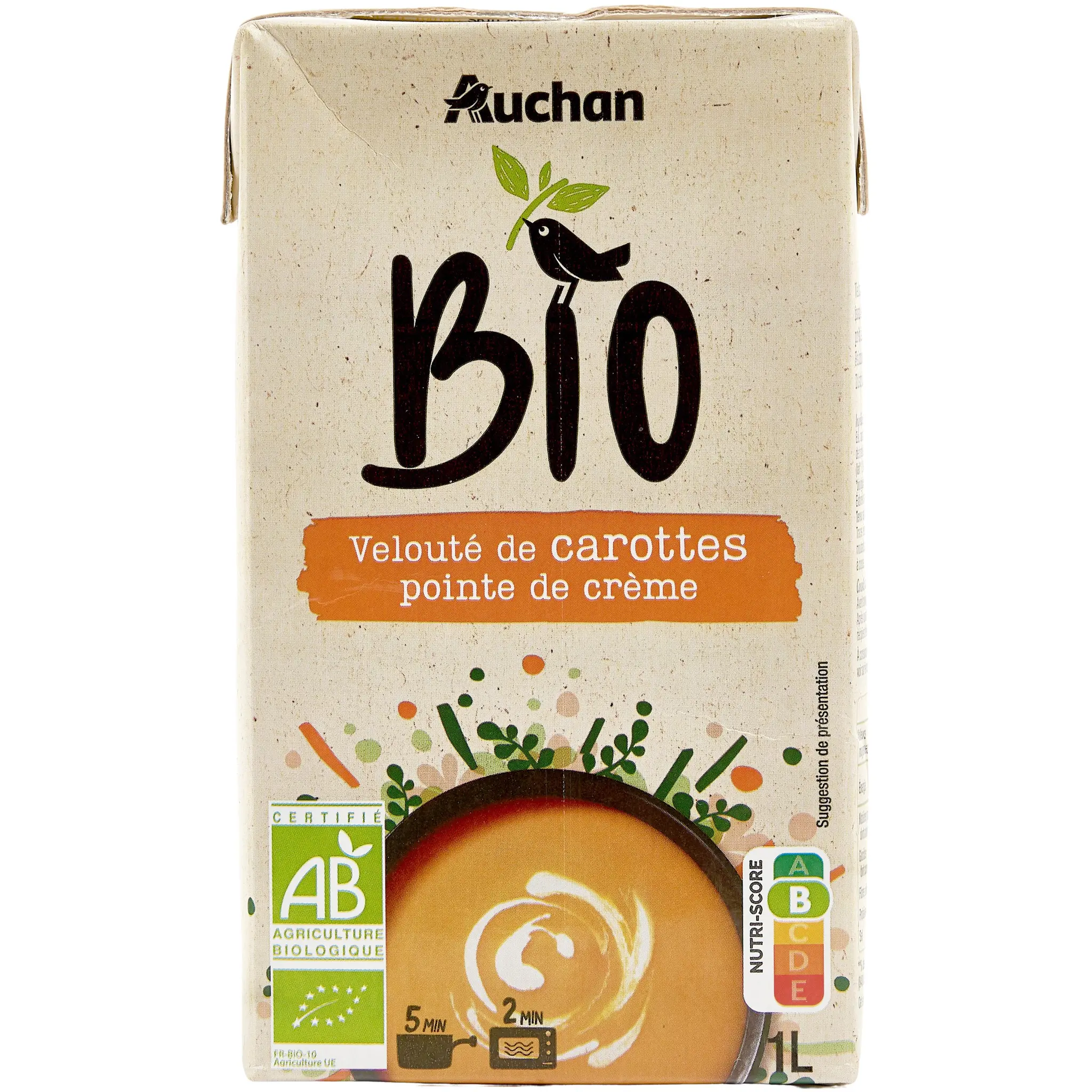 AUCHAN BIO Soupe veloutée de carottes et pointe de crème