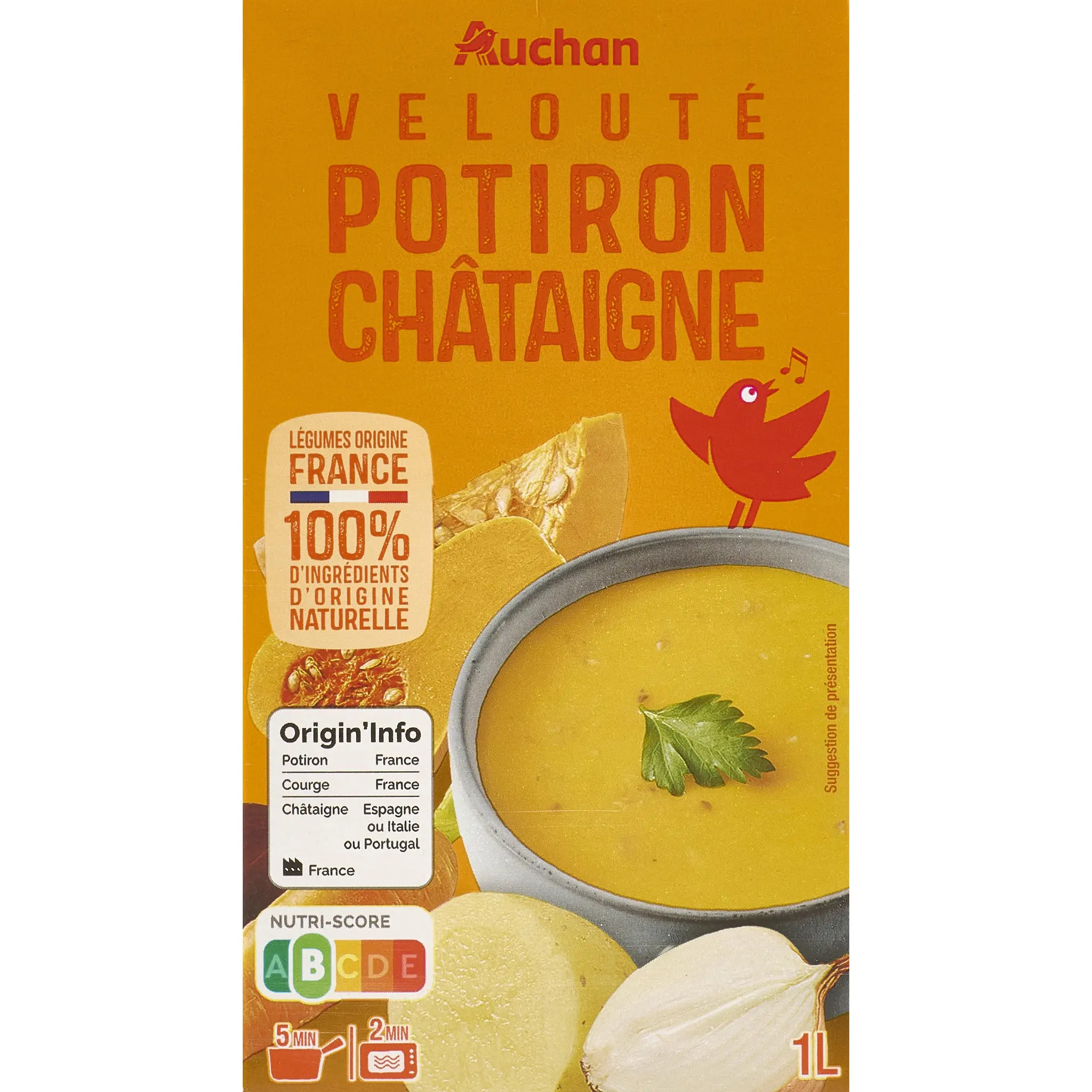 AUCHAN Soupe veloutée de potiron et châtaigne