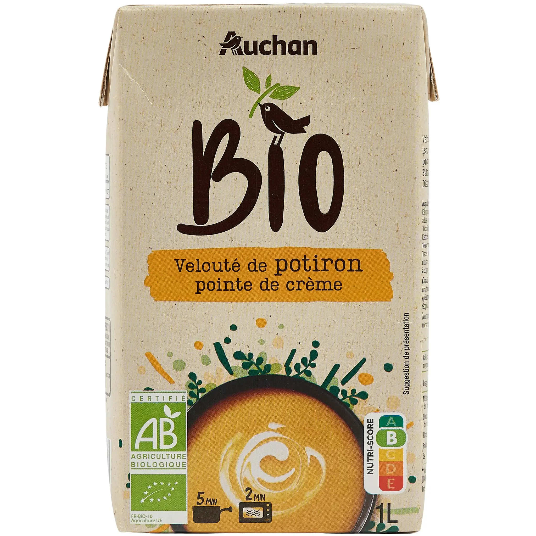 AUCHAN BIO Soupe veloutée de potiron pointe de crème