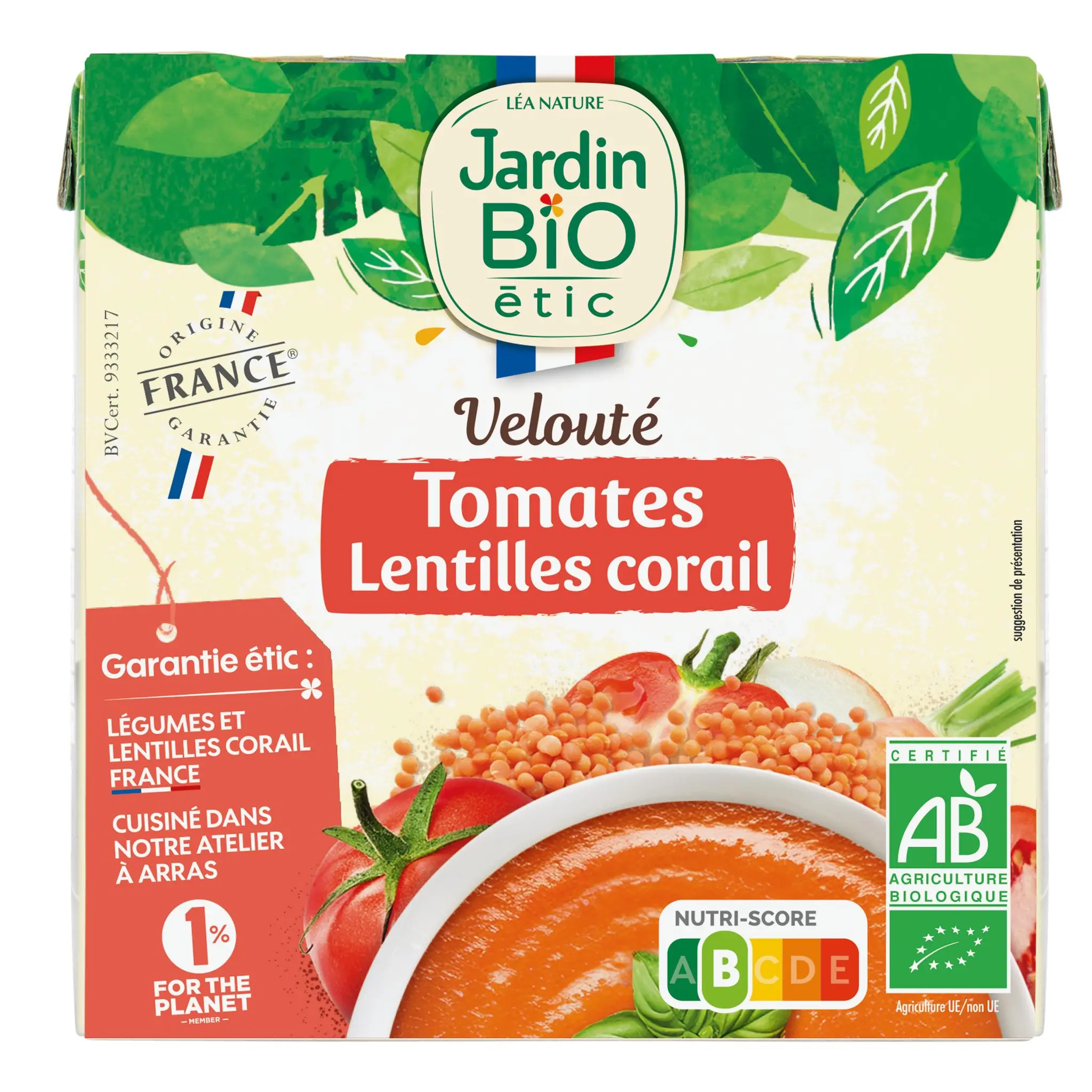 JARDIN BIO Soupe veloutée de tomates et lentilles corail bio