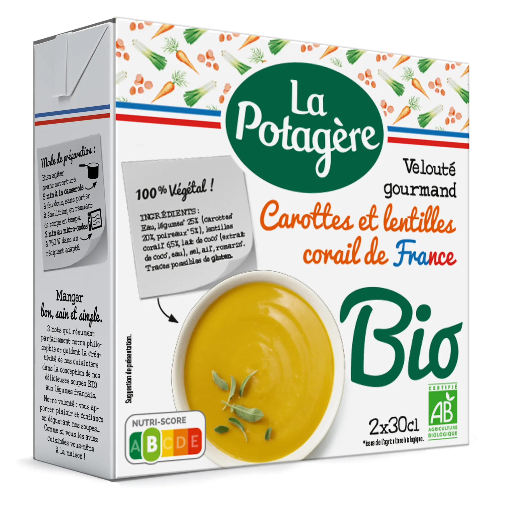 LA POTAGERE Soupe bio veloutée gourmand carottes et lentilles corail de France