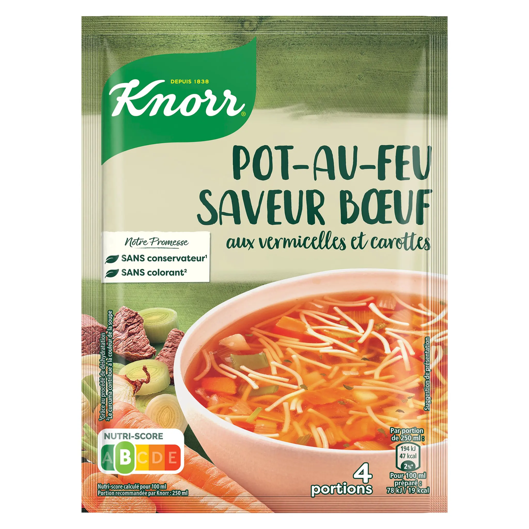 KNORR Pot-au-feu soupe déshydratée saveur boeuf aux vermicelles et carottes