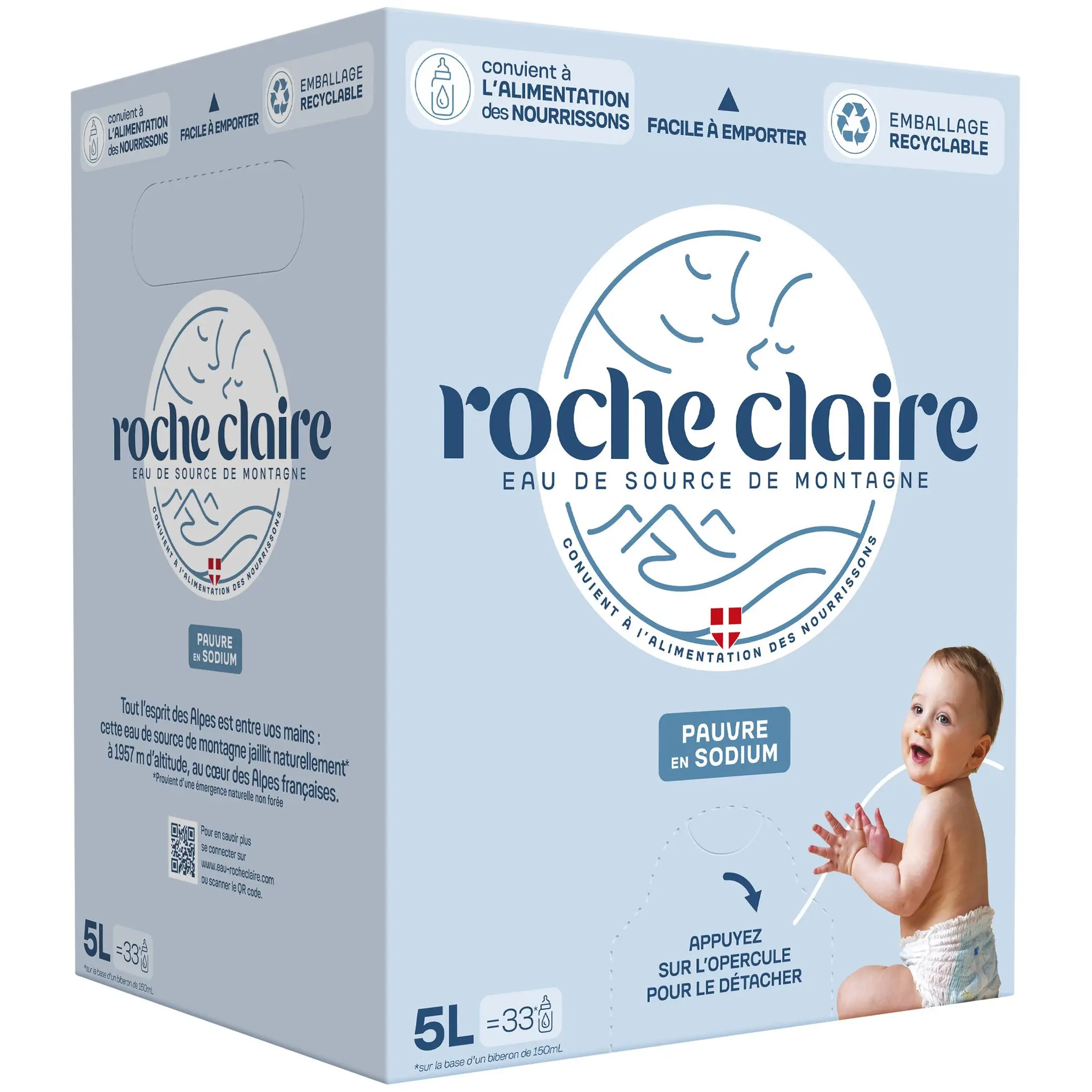ROCHE CLAIRE Eau de source de montagne plate bib