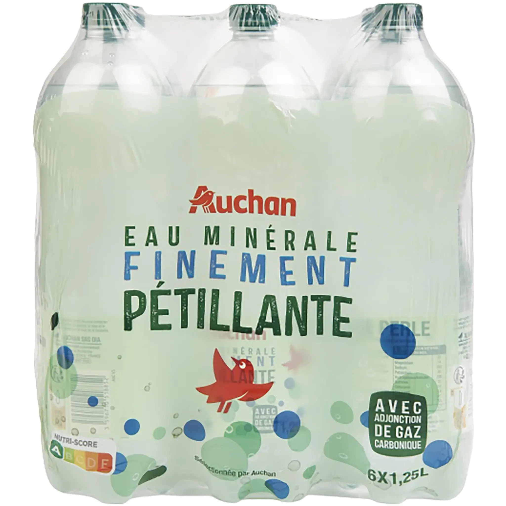 AUCHAN Eau minérale naturelle gazeuse source Perle