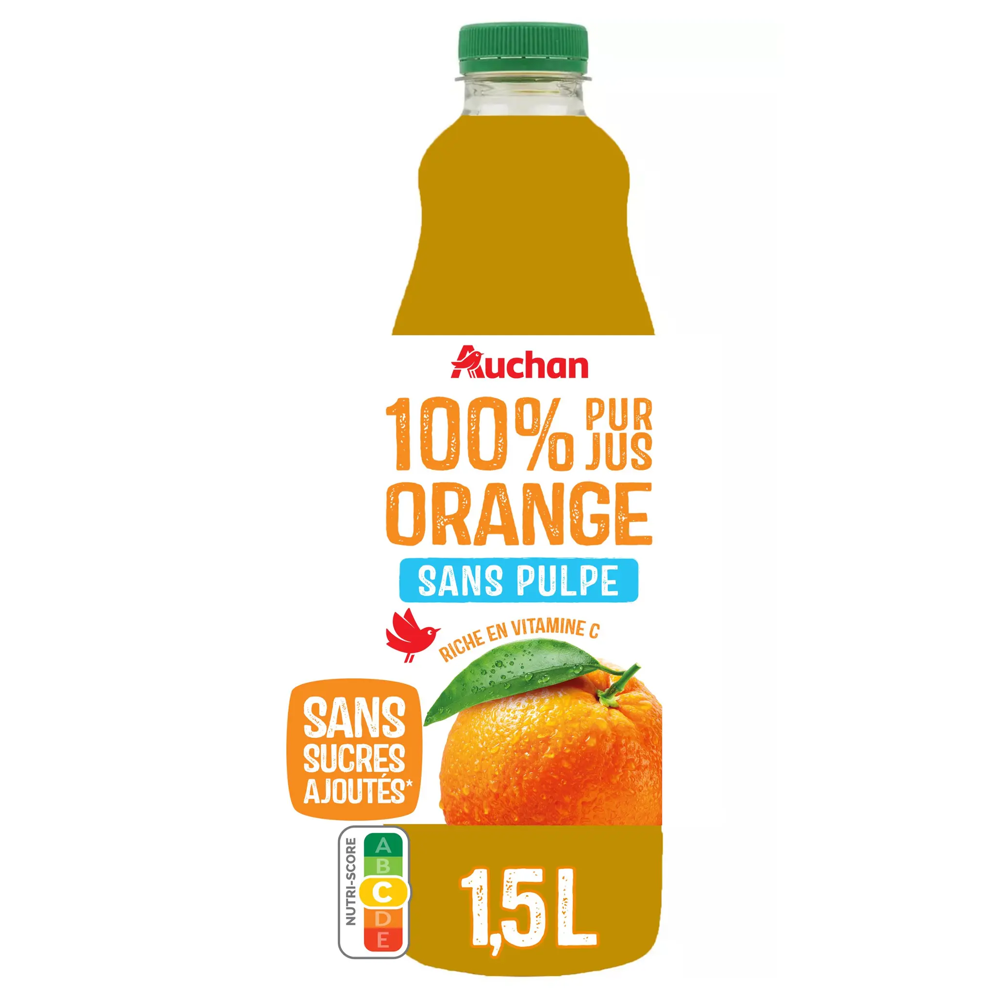 AUCHAN Pur jus d'orange sans pulpe