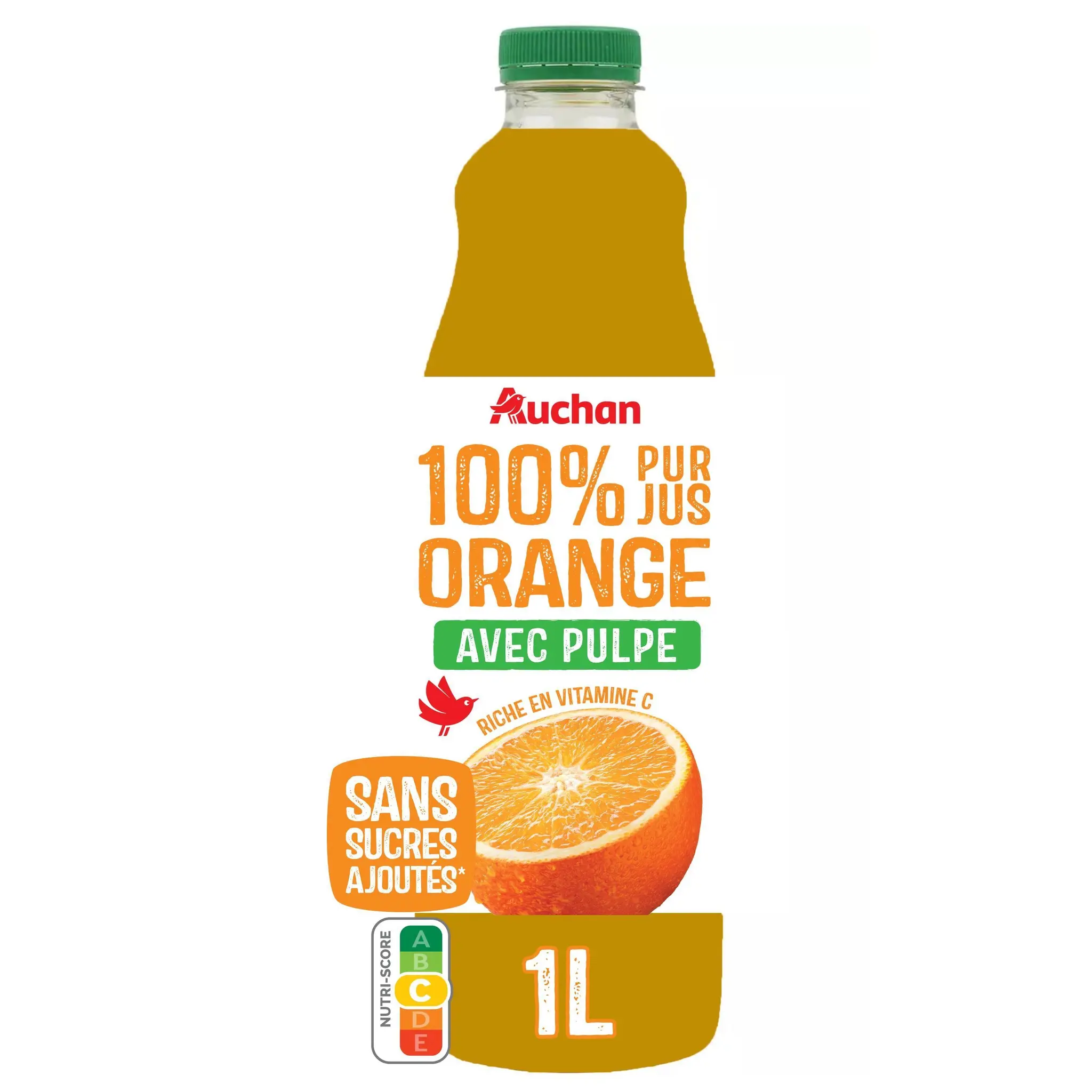 AUCHAN Pur jus d'orange avec pulpe