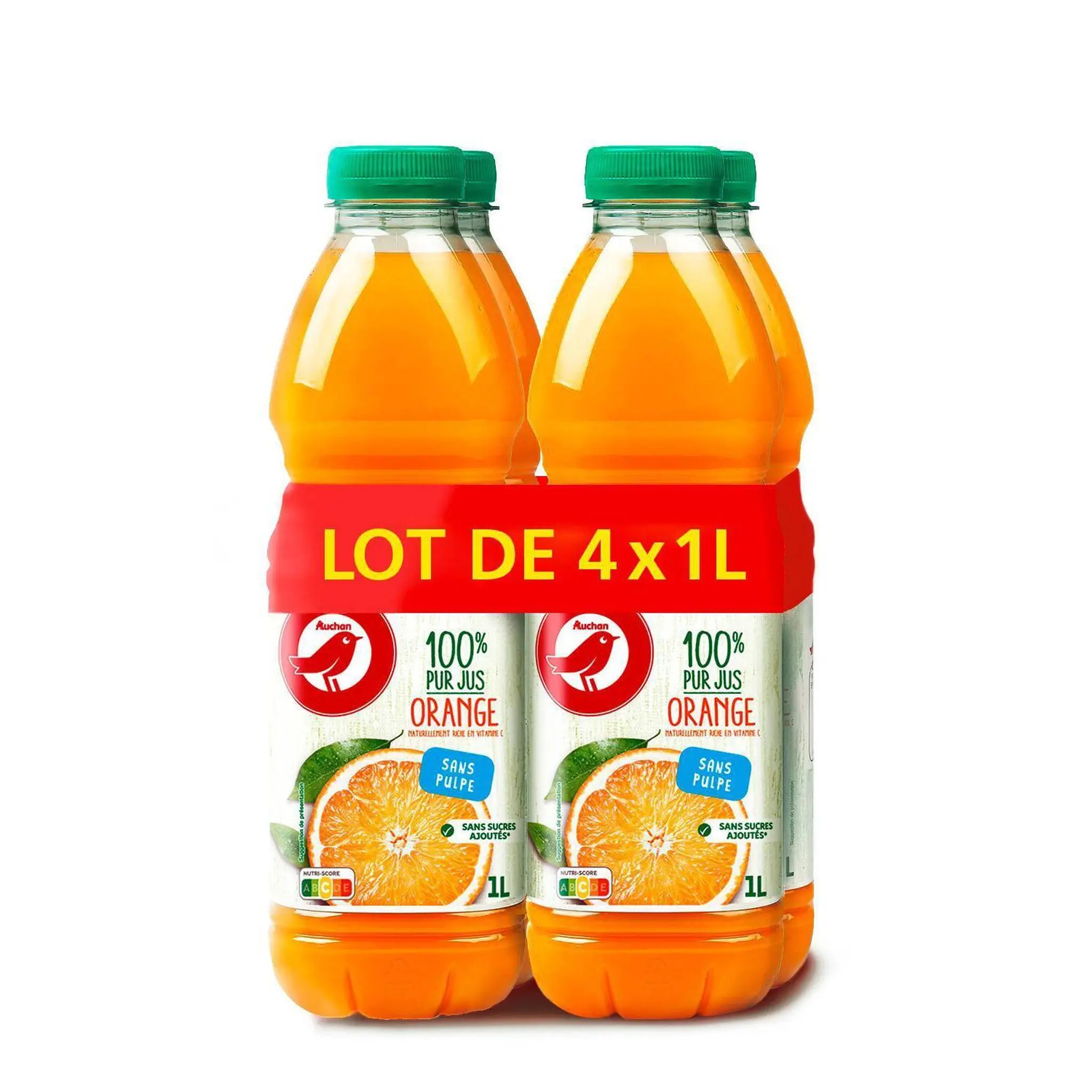 AUCHAN Pur jus d'orange sans pulpe
