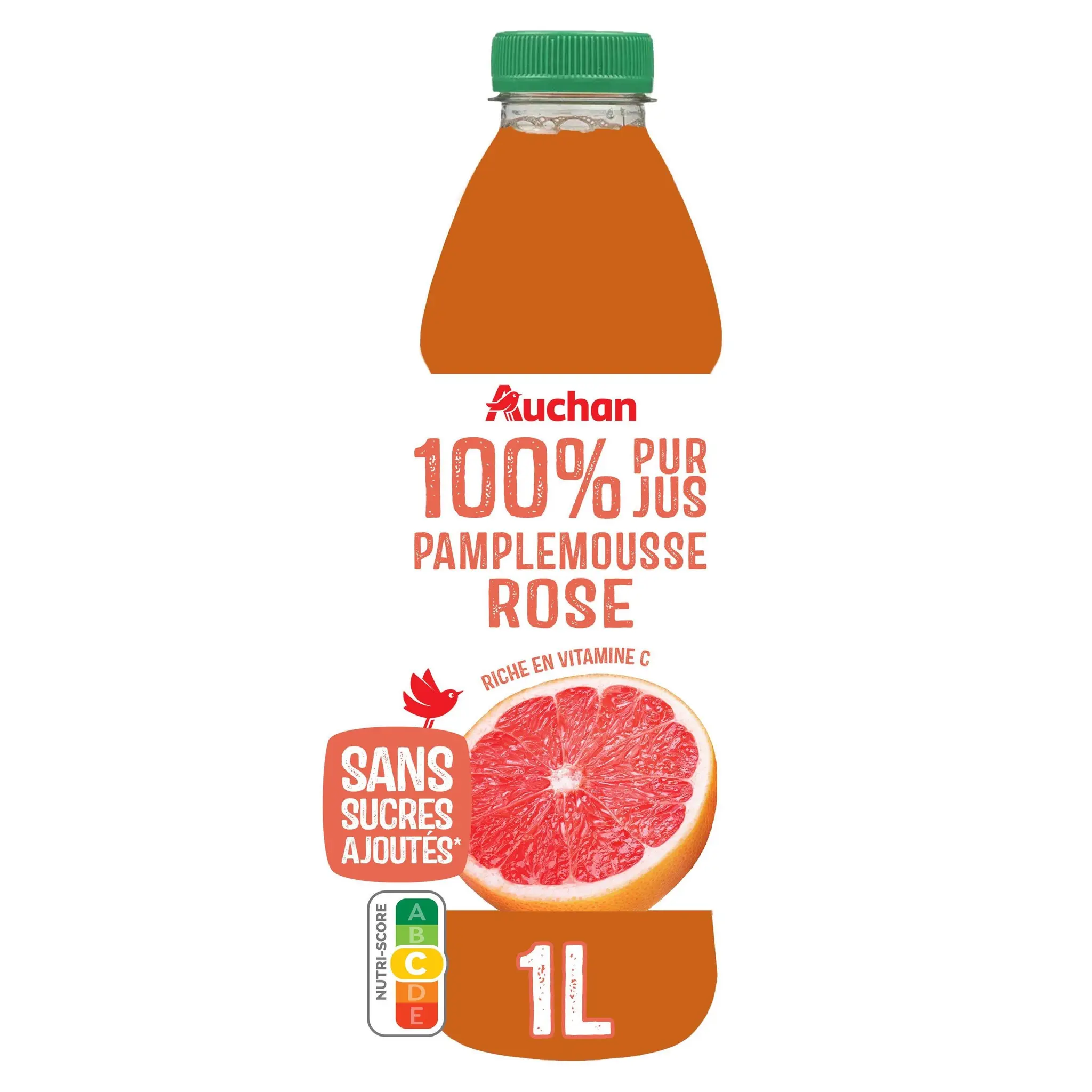 AUCHAN Pur jus de pamplemousse rose