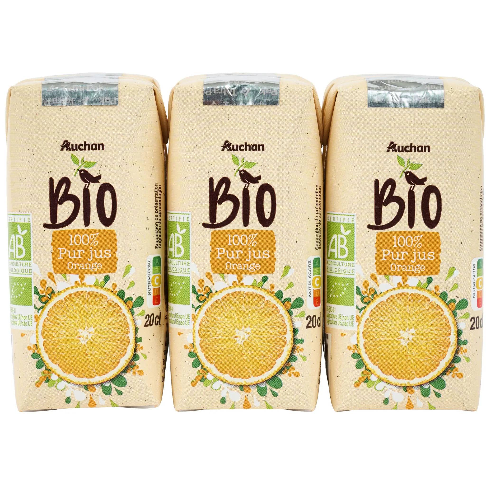 AUCHAN BIO Pur jus d'orange bio briquettes