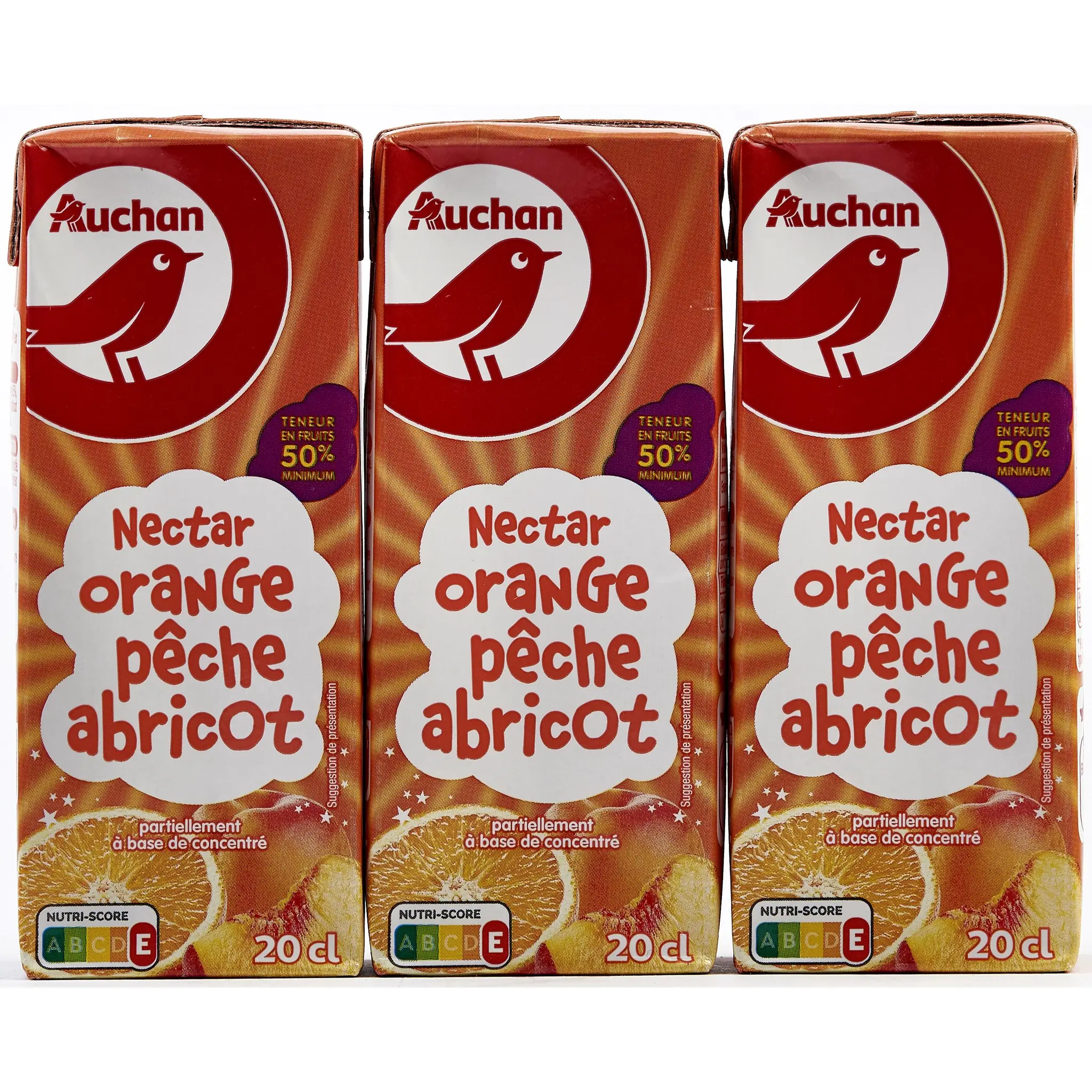 AUCHAN Nectar orange pêche abricot briquettes