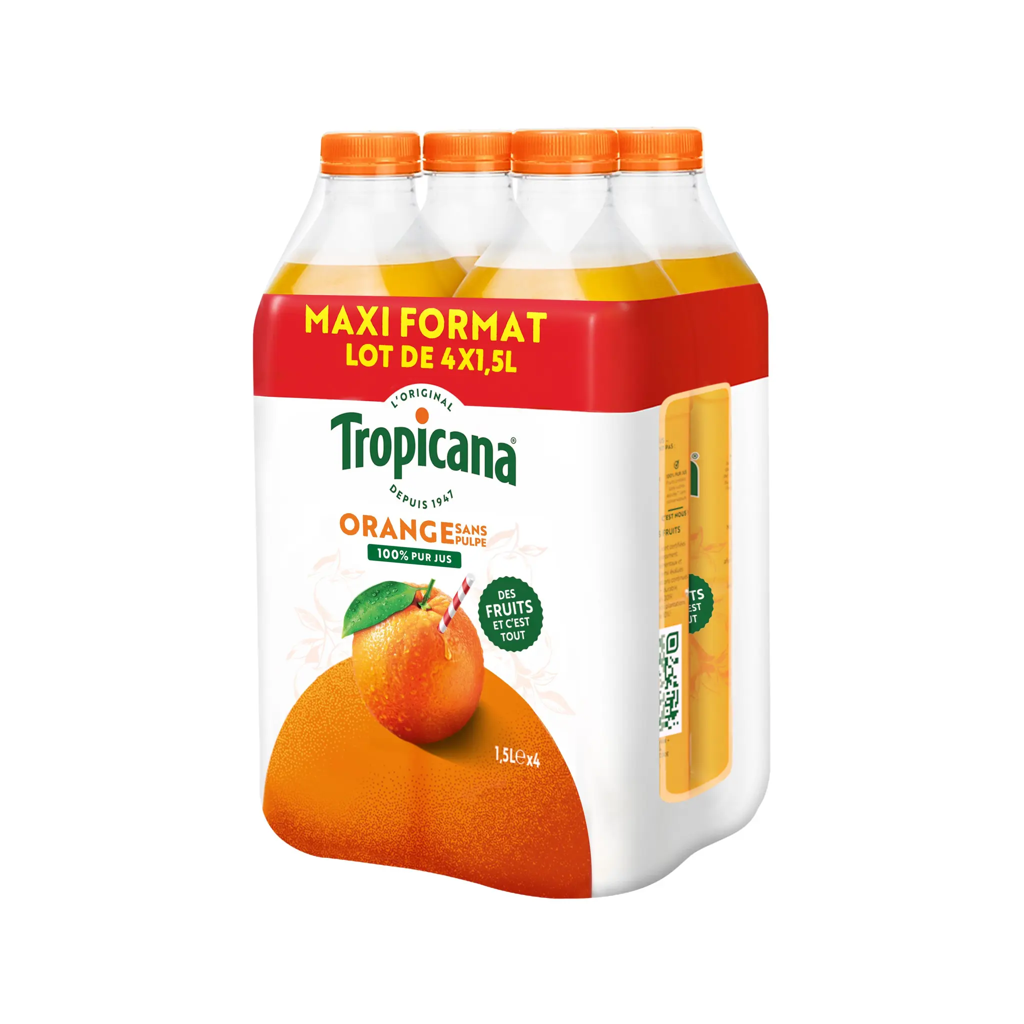 TROPICANA Pur jus d'orange sans pulpe