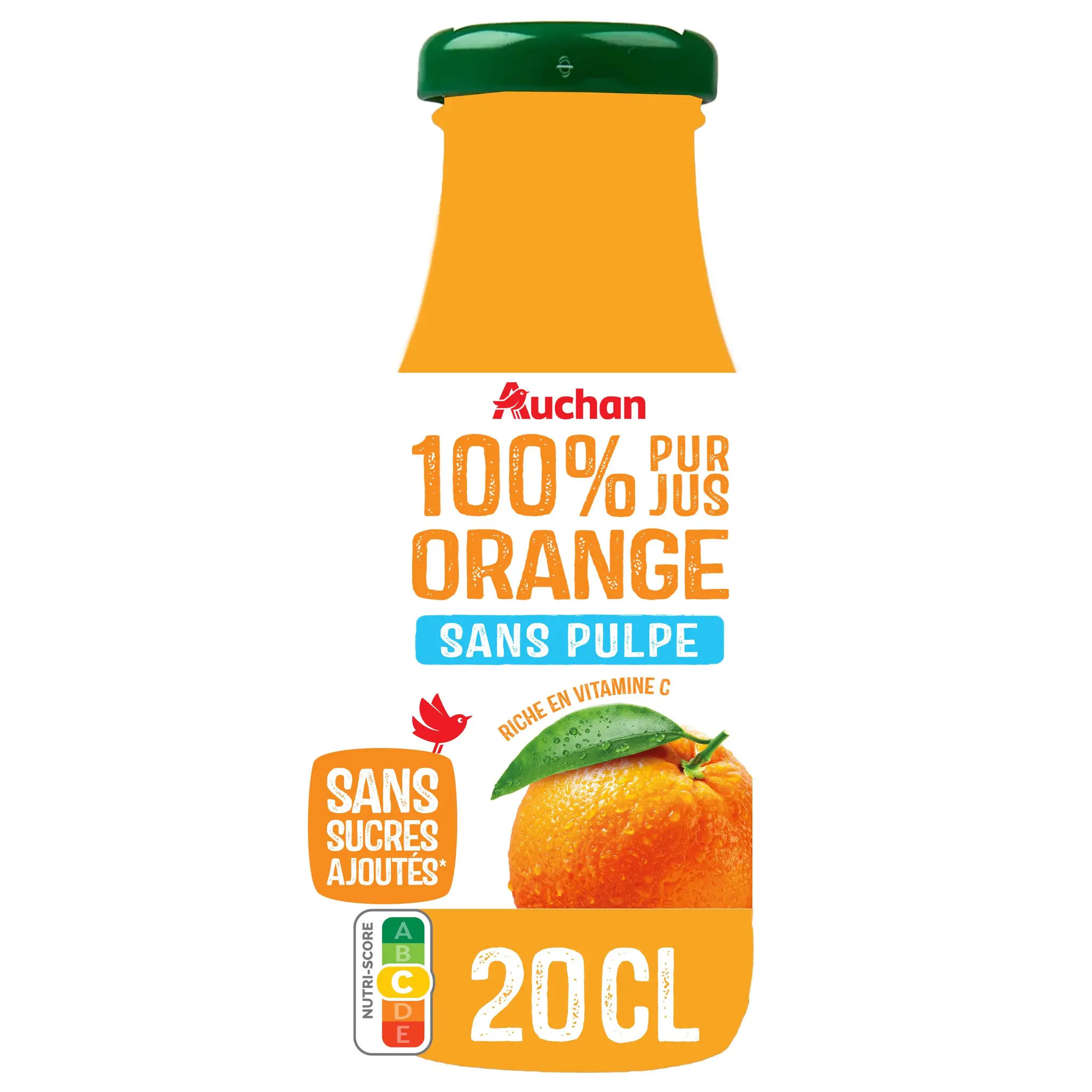 AUCHAN Pur jus d'orange sans sucres ajoutés bouteille