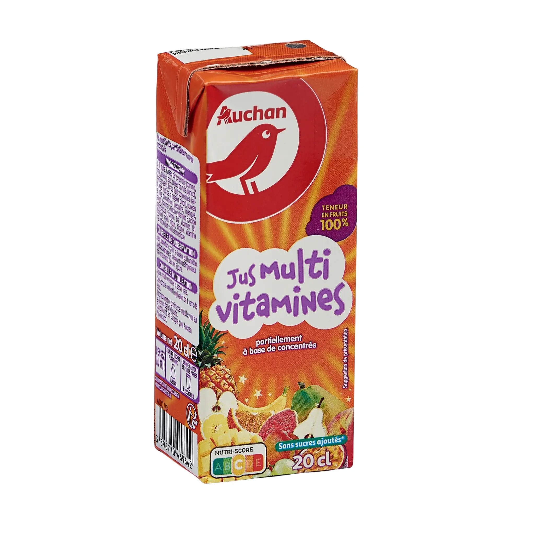 AUCHAN Jus multivitamines en briquette