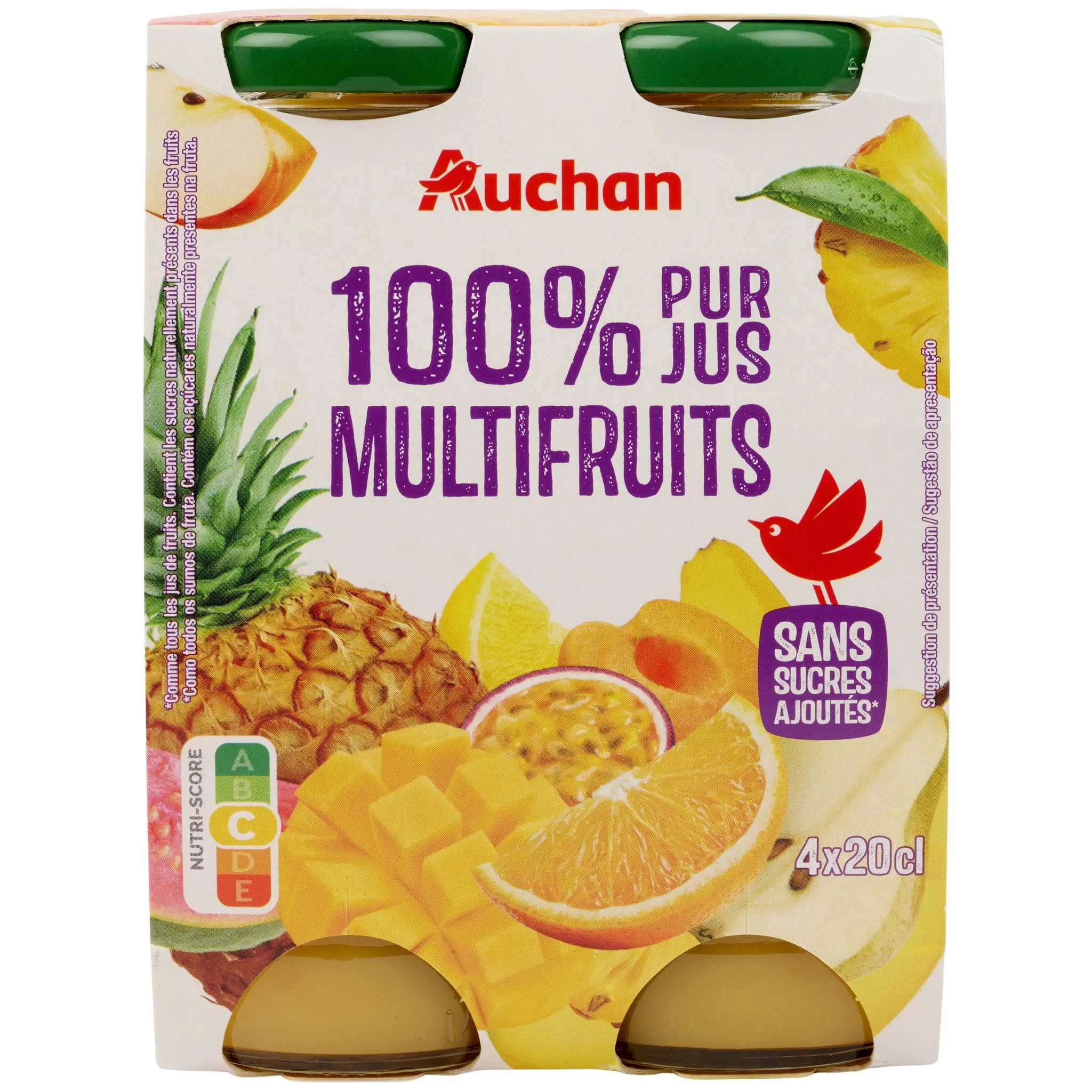 AUCHAN Pur jus multifruits bouteilles