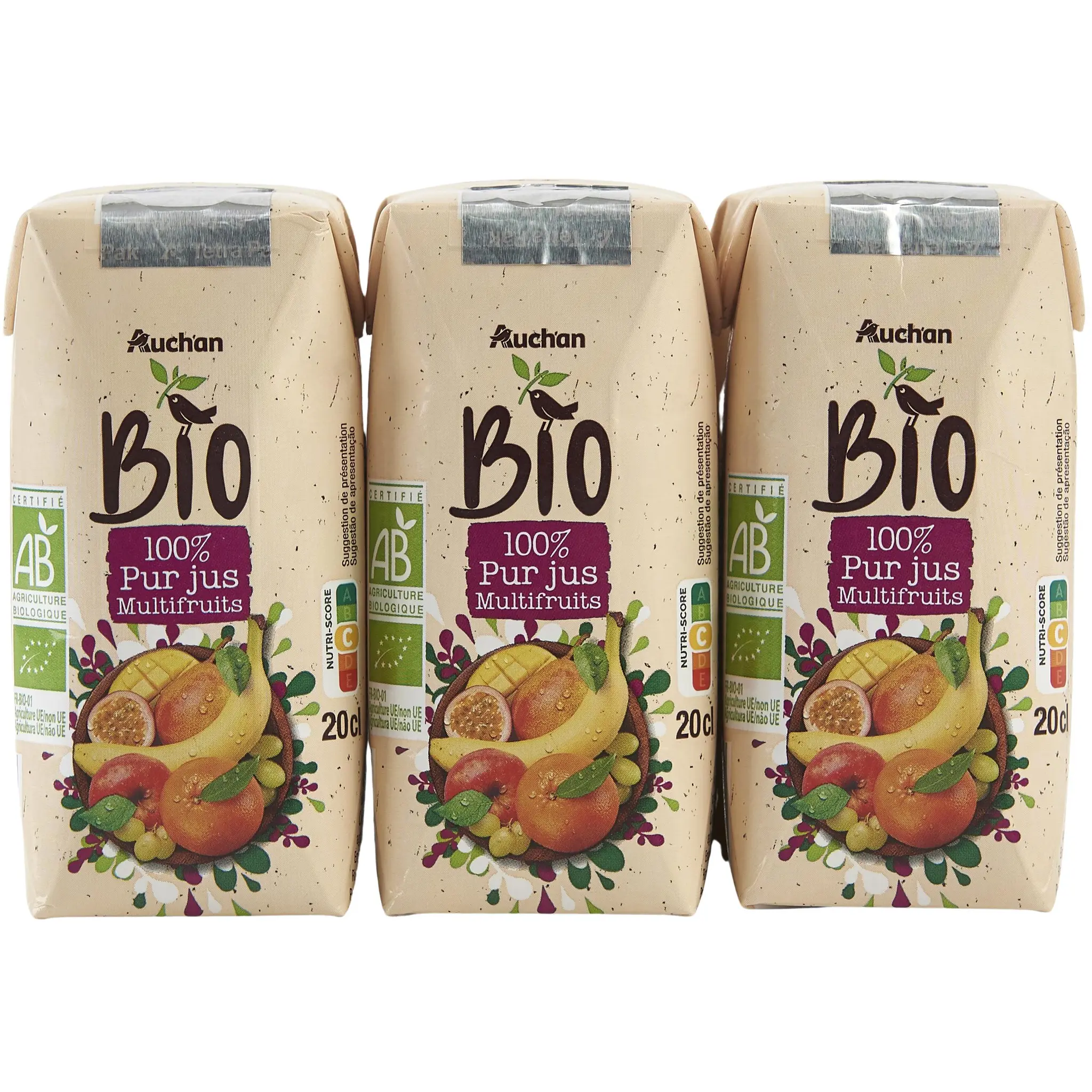 AUCHAN BIO Pur jus multifruits bio briquettes