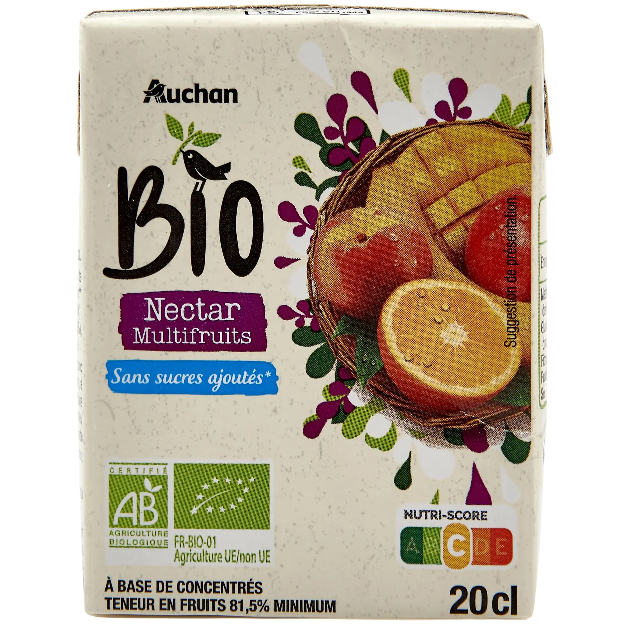 AUCHAN BIO Nectar multifruits sans sucres ajoutés en briquette bio