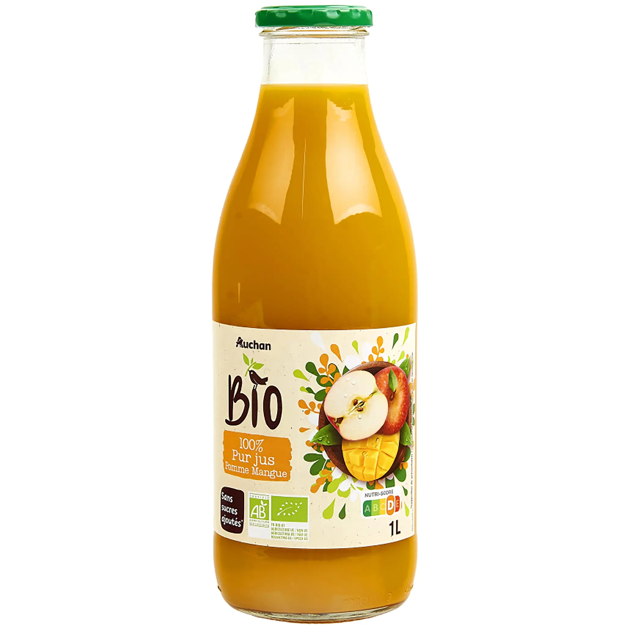AUCHAN BIO Pur jus pomme et mangue sans sucres ajoutés bio