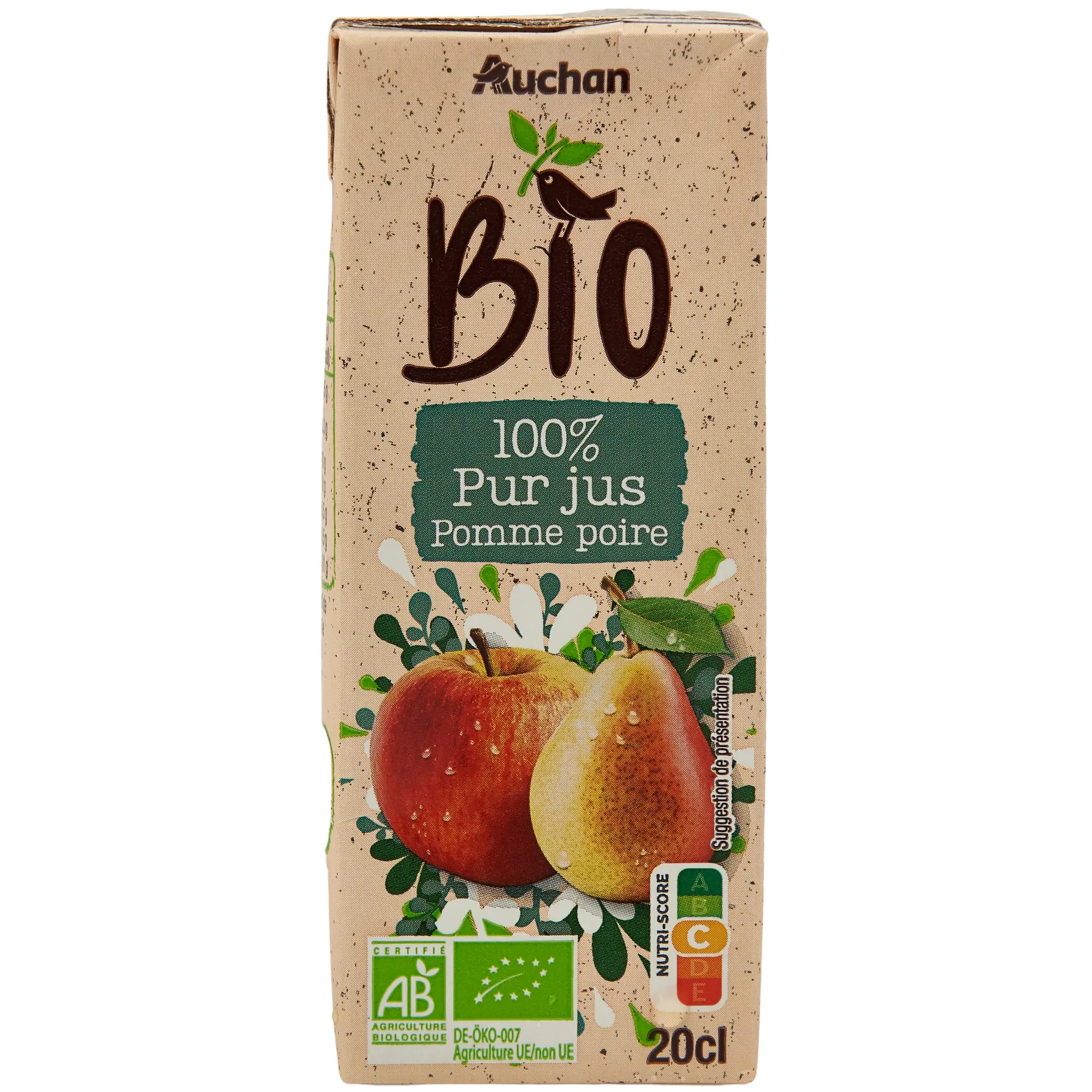 AUCHAN BIO Pur jus de pomme poire en briquette