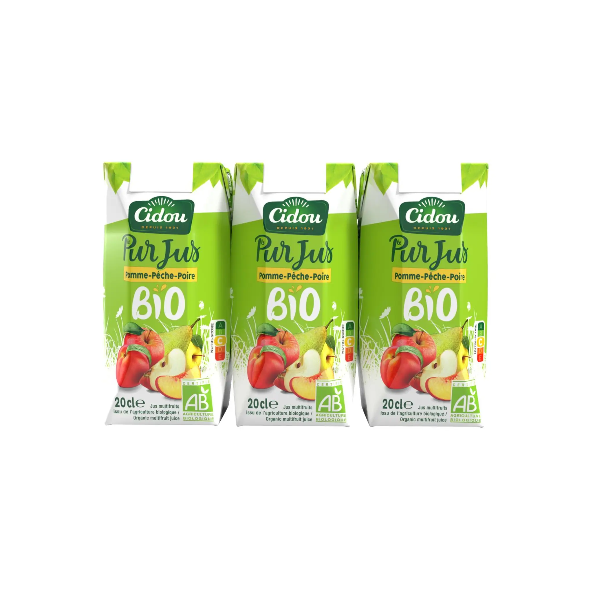 CIDOU Pur jus de pomme pêche poire bio briquettes