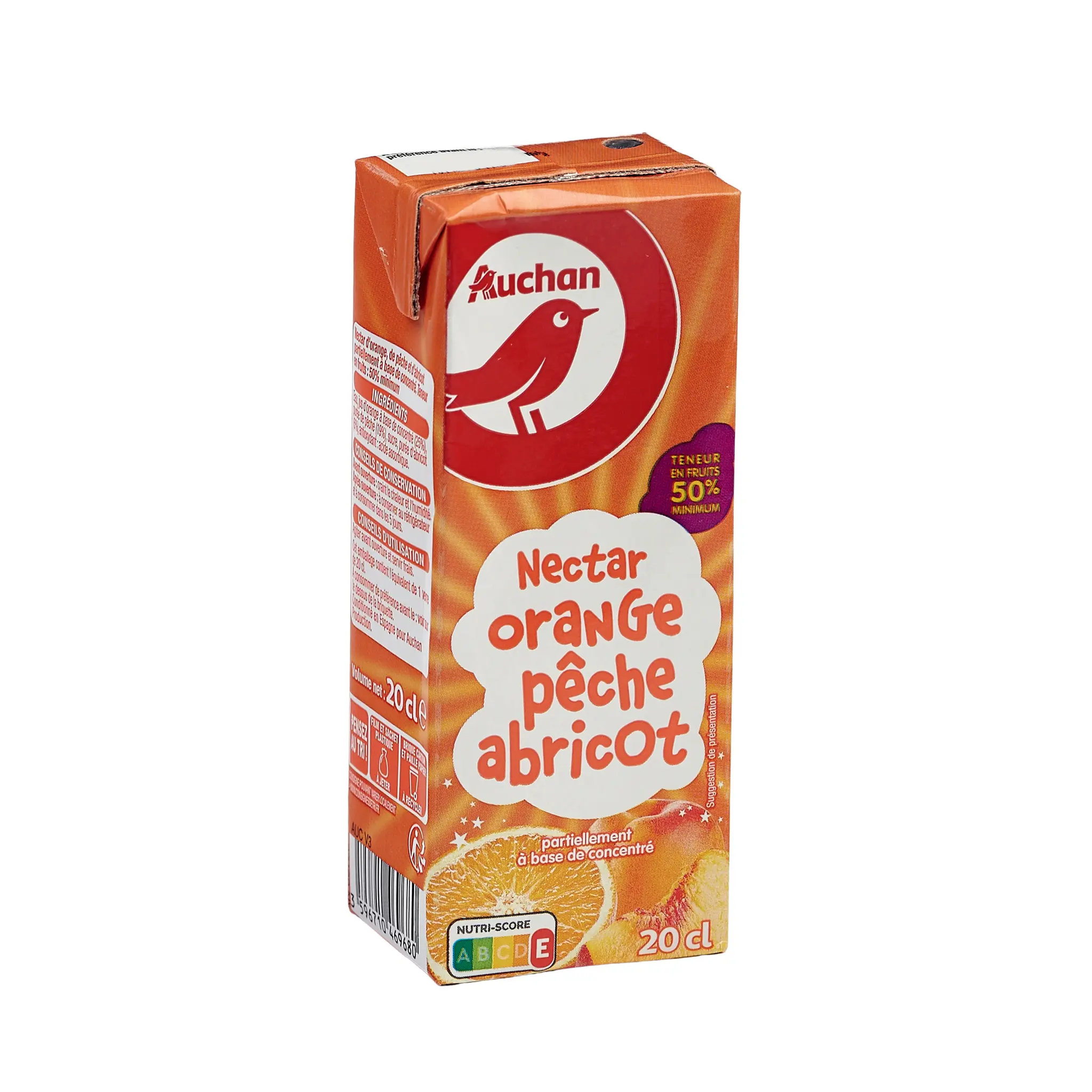 AUCHAN Nectar d'orange pêche abricot en briquette