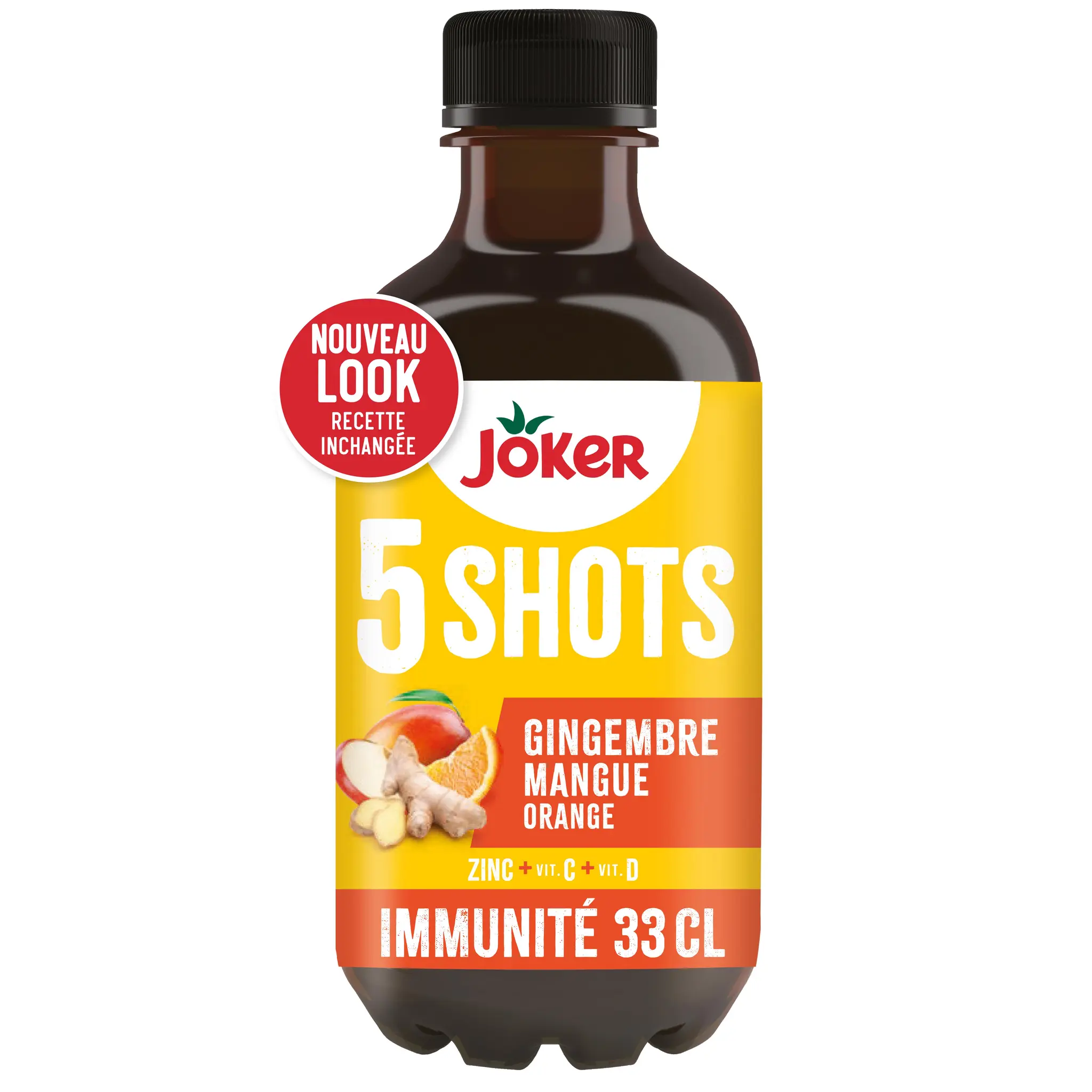 JOKER 5 Shots Immunité Jus concentré gingembre mangue orange et vitamines bouteille