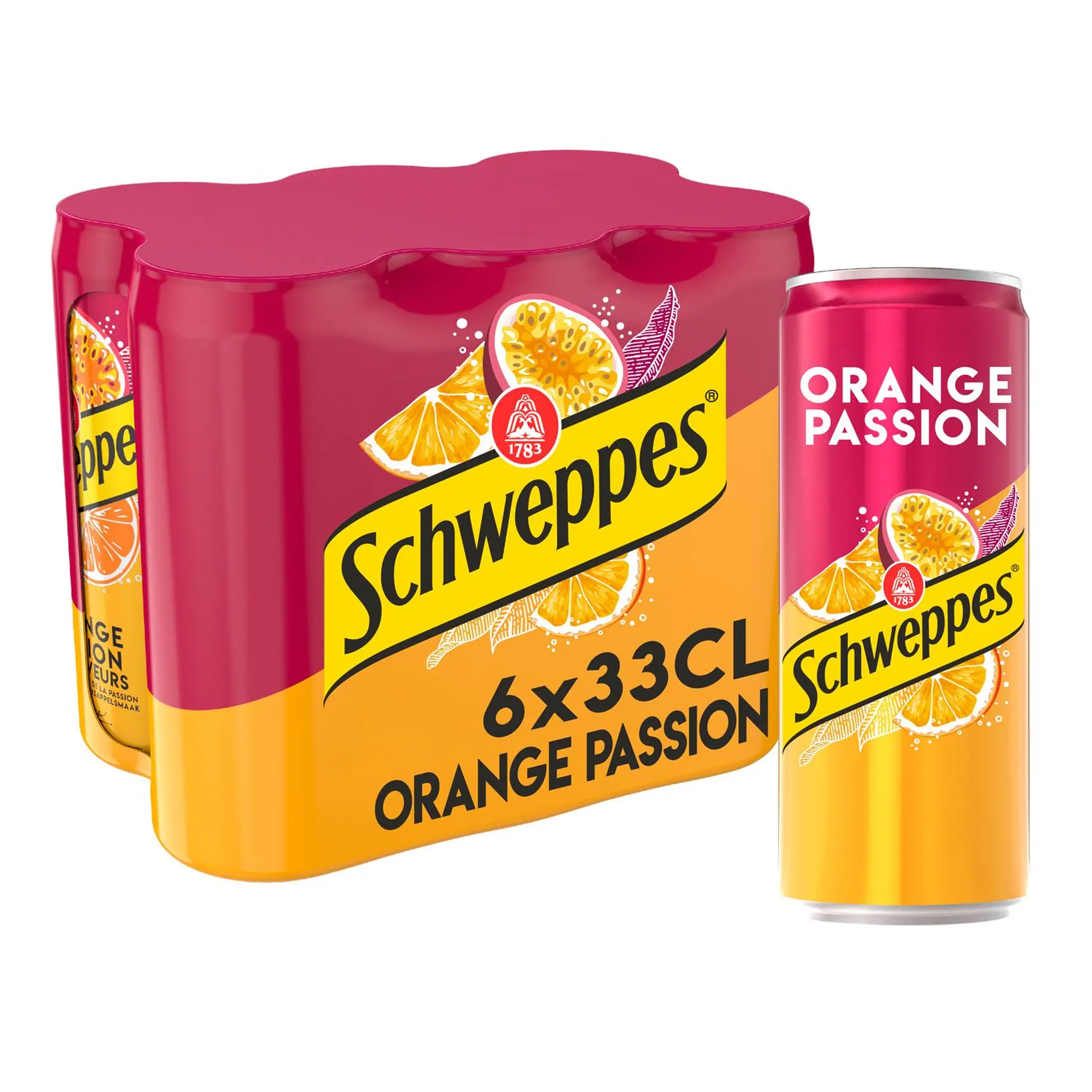 SCHWEPPES Boisson gazeuse saveur orange passion boîtes