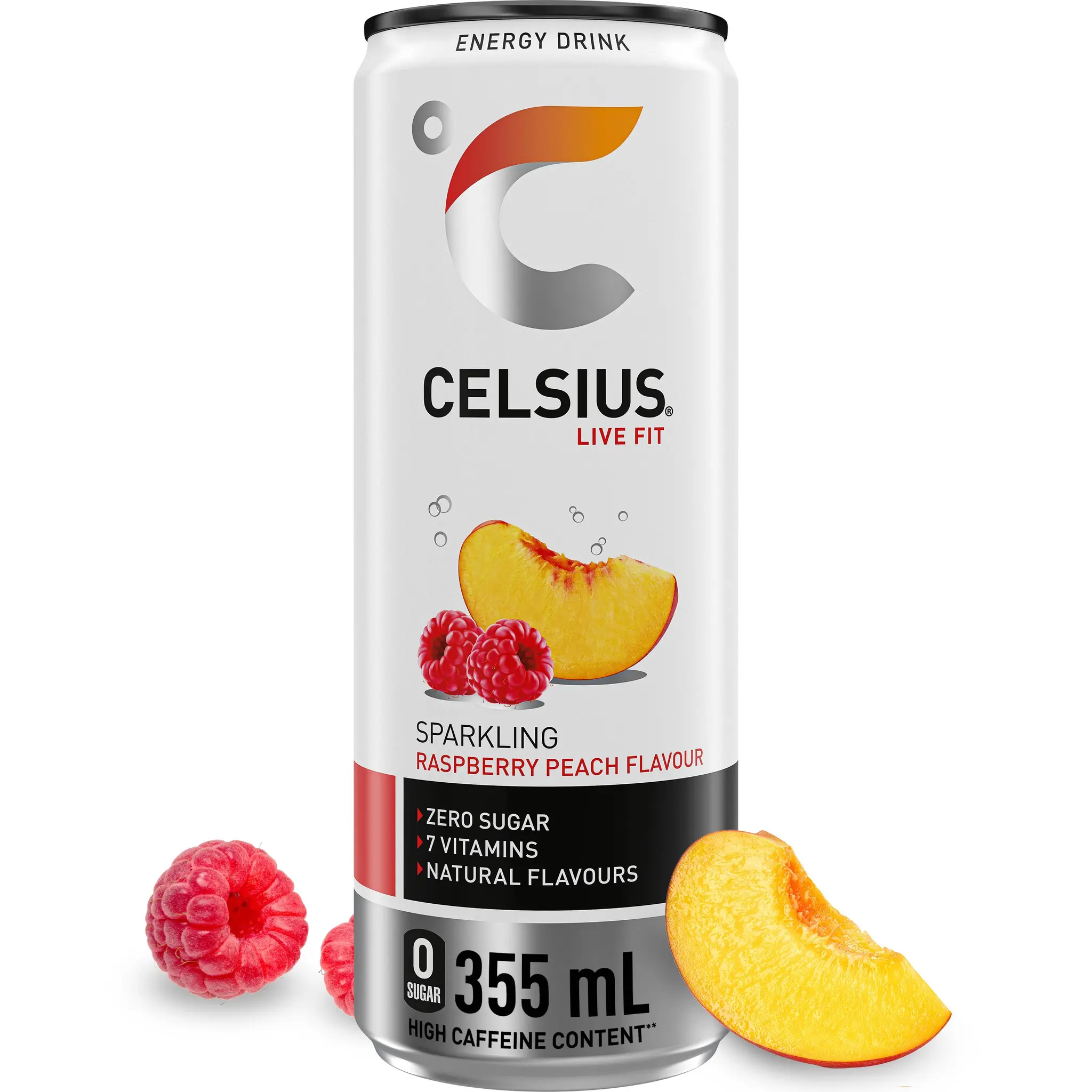 CELSIUS Summer vibe Boisson énergisante pétillante saveur framboise pêche boîte