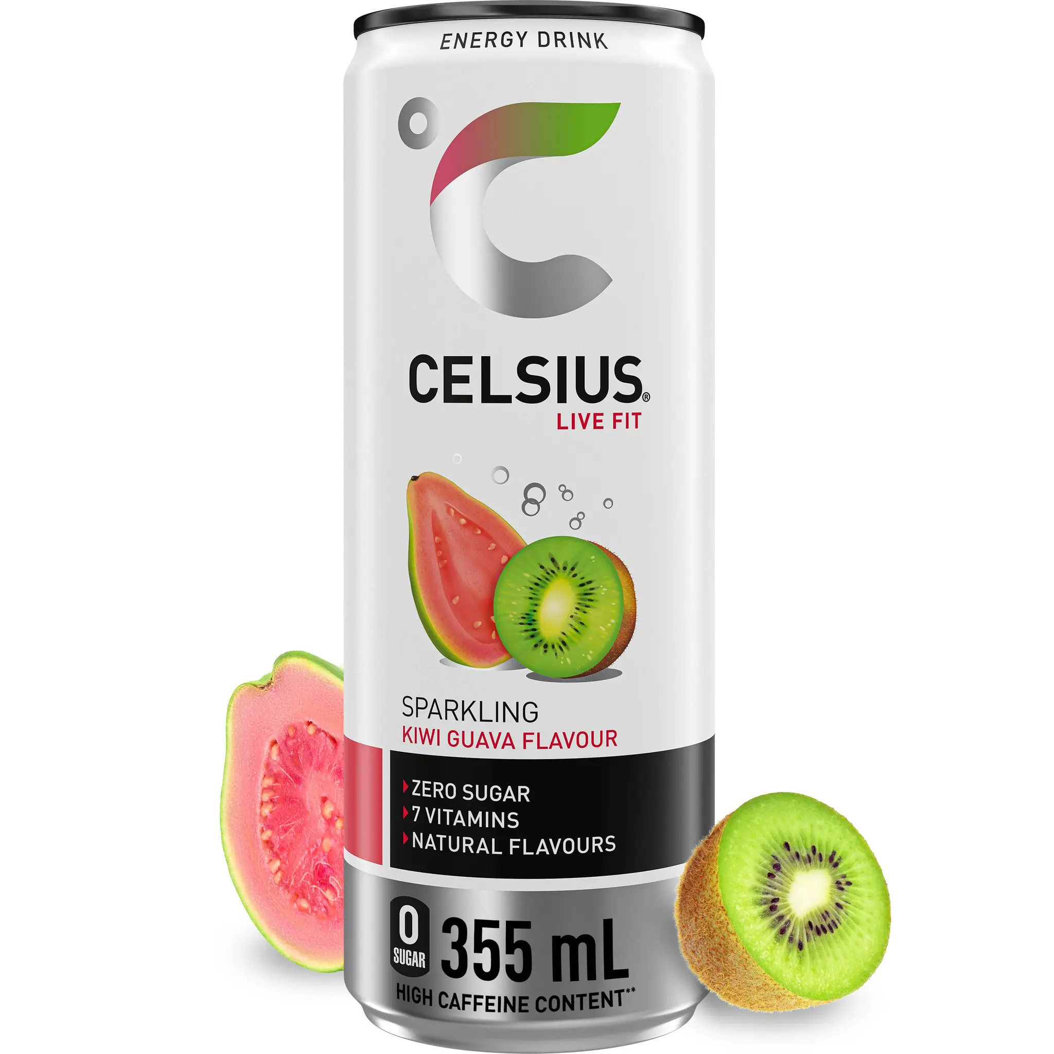 CELSIUS Boisson énergisante pétillante saveur kiwi goyave sans sucres boîte