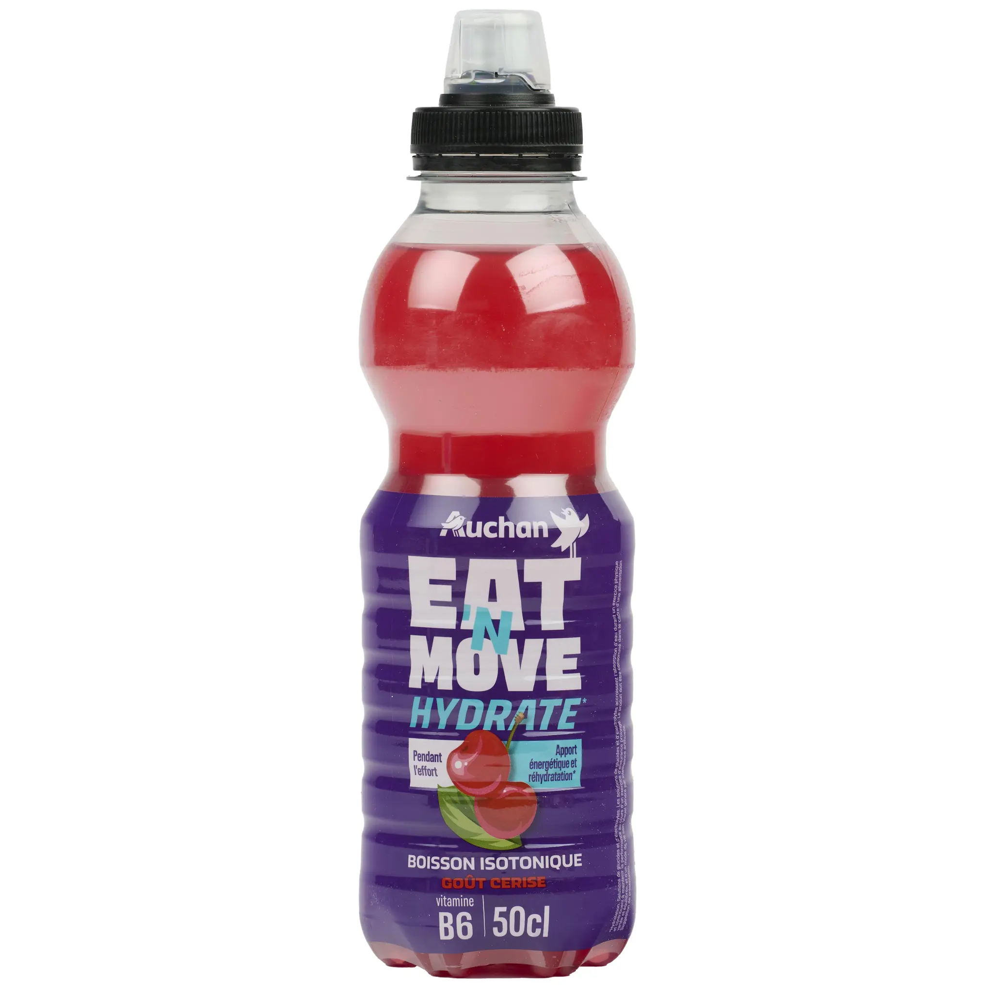AUCHAN Eat 'N Move Boisson isotonique hydrate goût cerise bouteille