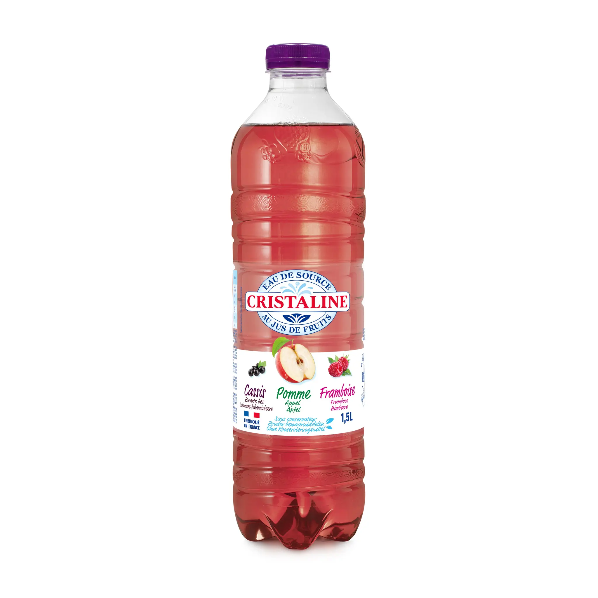 CRISTALINE Boisson à l'eau de source au jus de fruits pomme cassis framboise