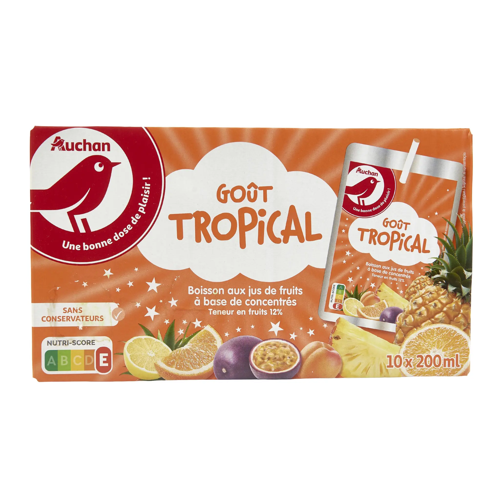 AUCHAN Boisson aux jus de fruits goût tropical poches