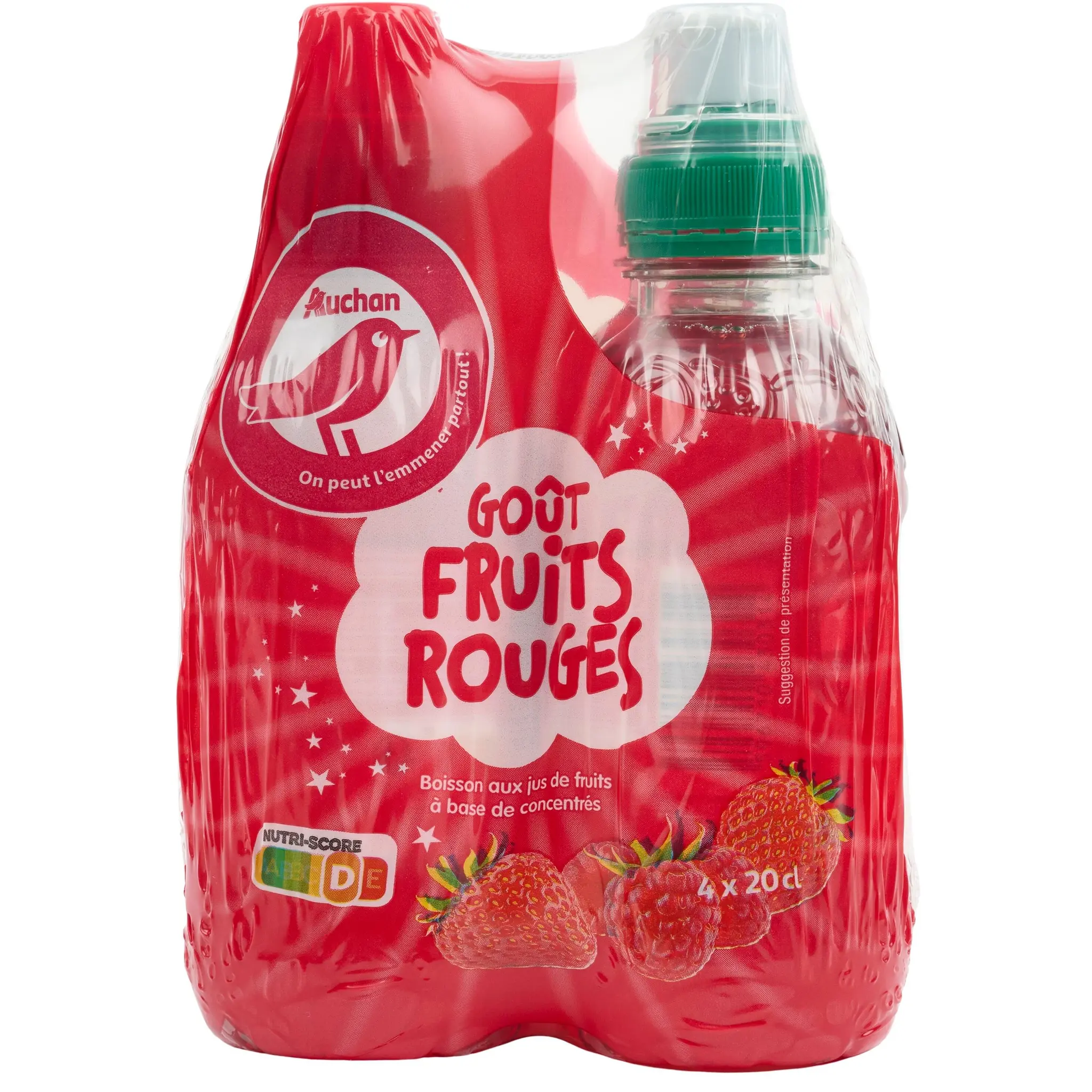 AUCHAN Boisson aux jus de fruits goût fruits rouges bouteilles bouchon sport