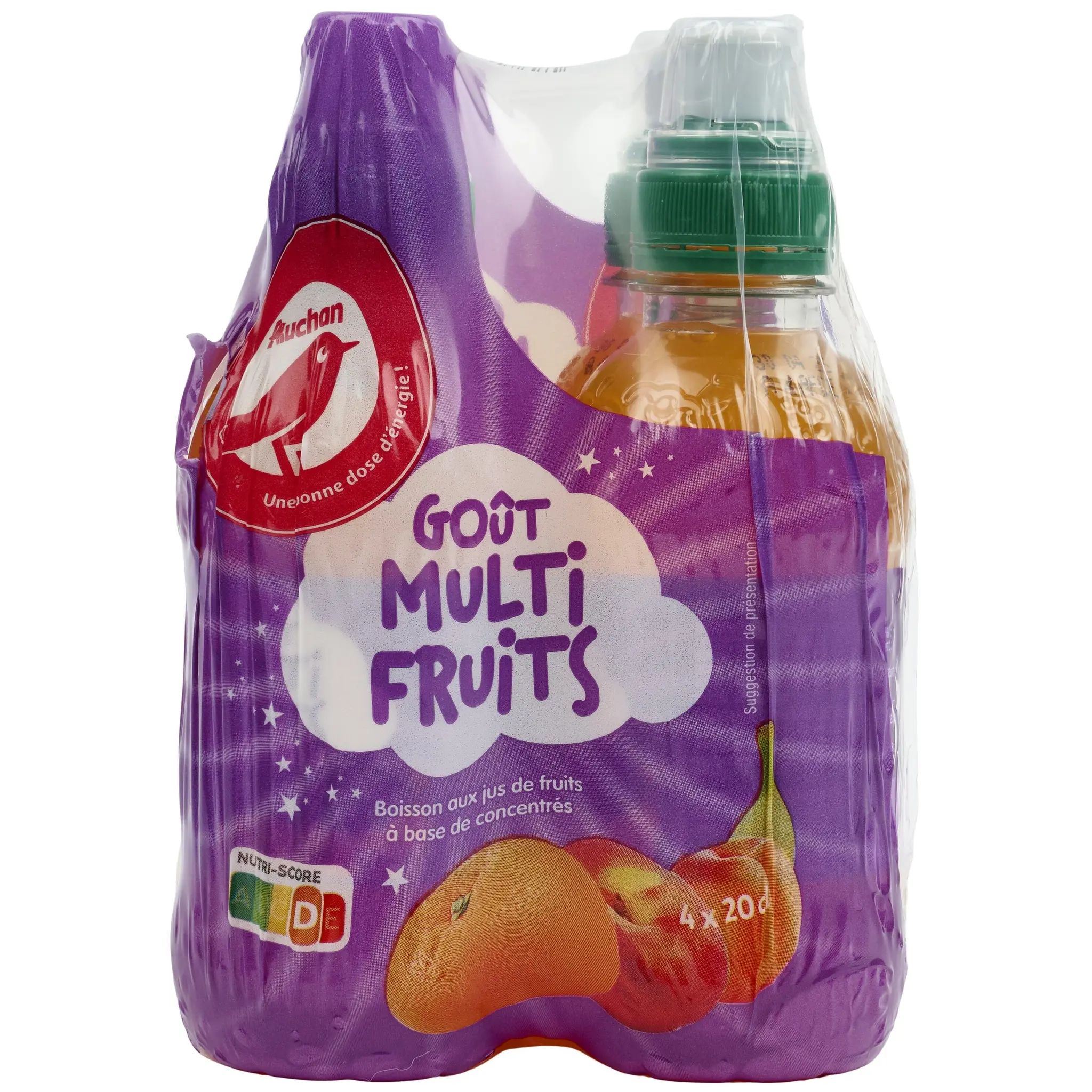 AUCHAN Boisson aux jus de fruits goût multifruits bouteilles bouchon sport