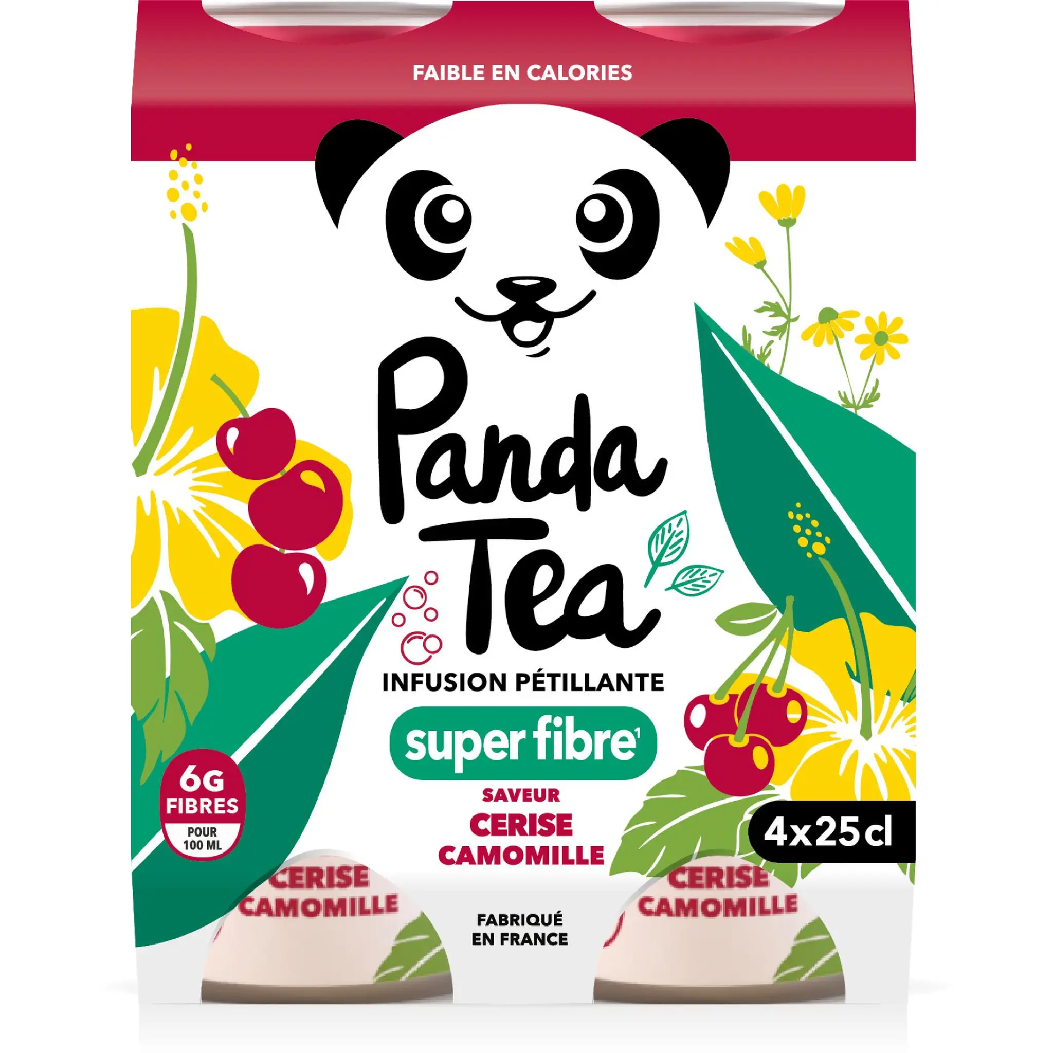 PANDA TEA Boisson infusion pétillante super fibre saveur cerise camomille boîtes