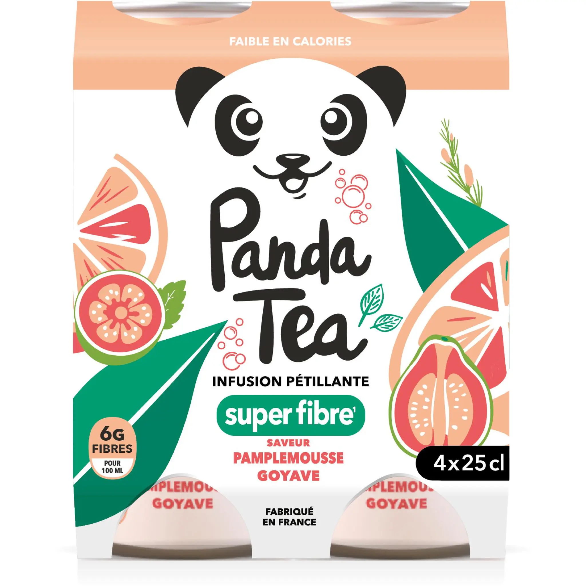 PANDA TEA Boisson infusion pétillante super fibre saveur pamplemousse goyave boîtes
