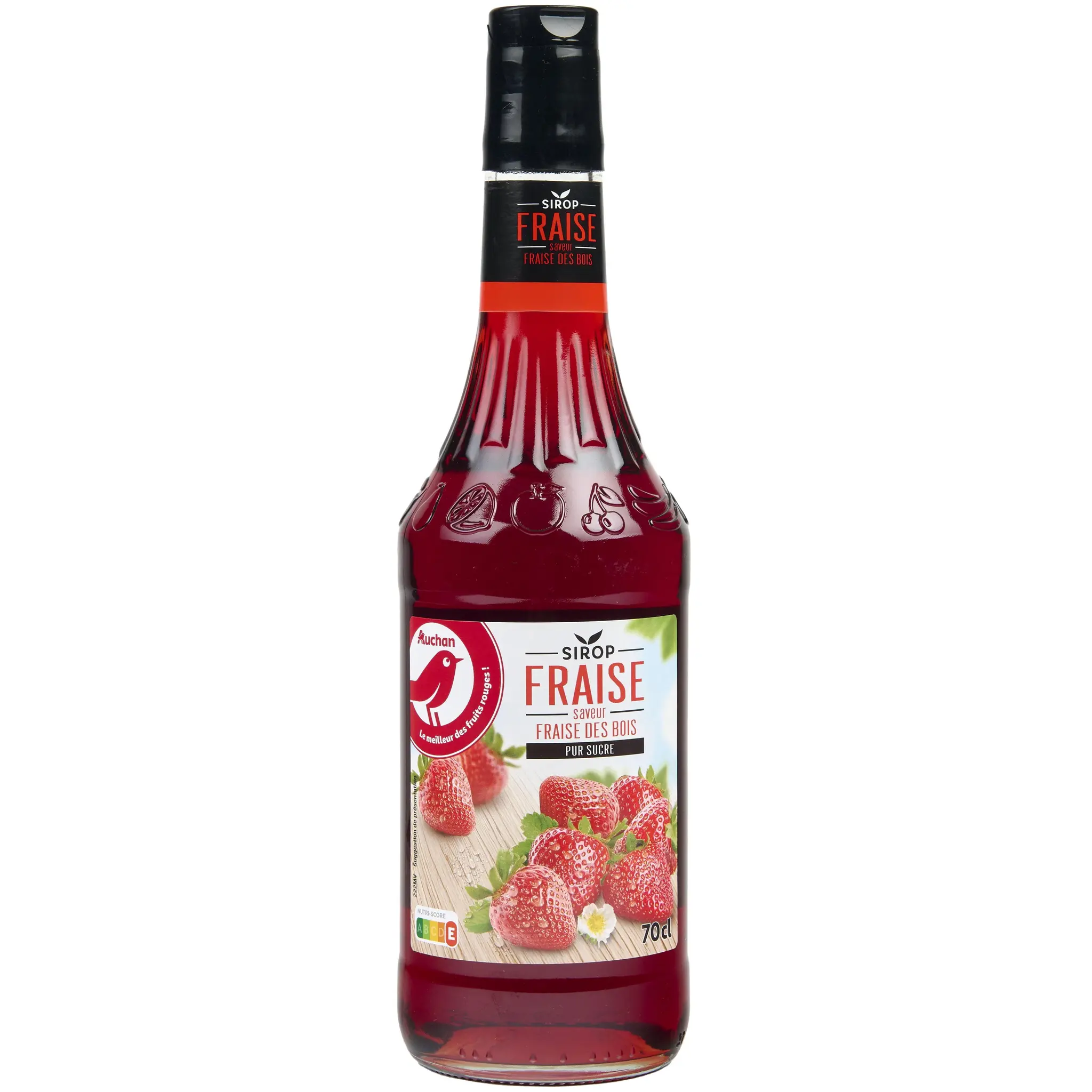 AUCHAN Sirop de fraise et fraise des bois bouteille verre