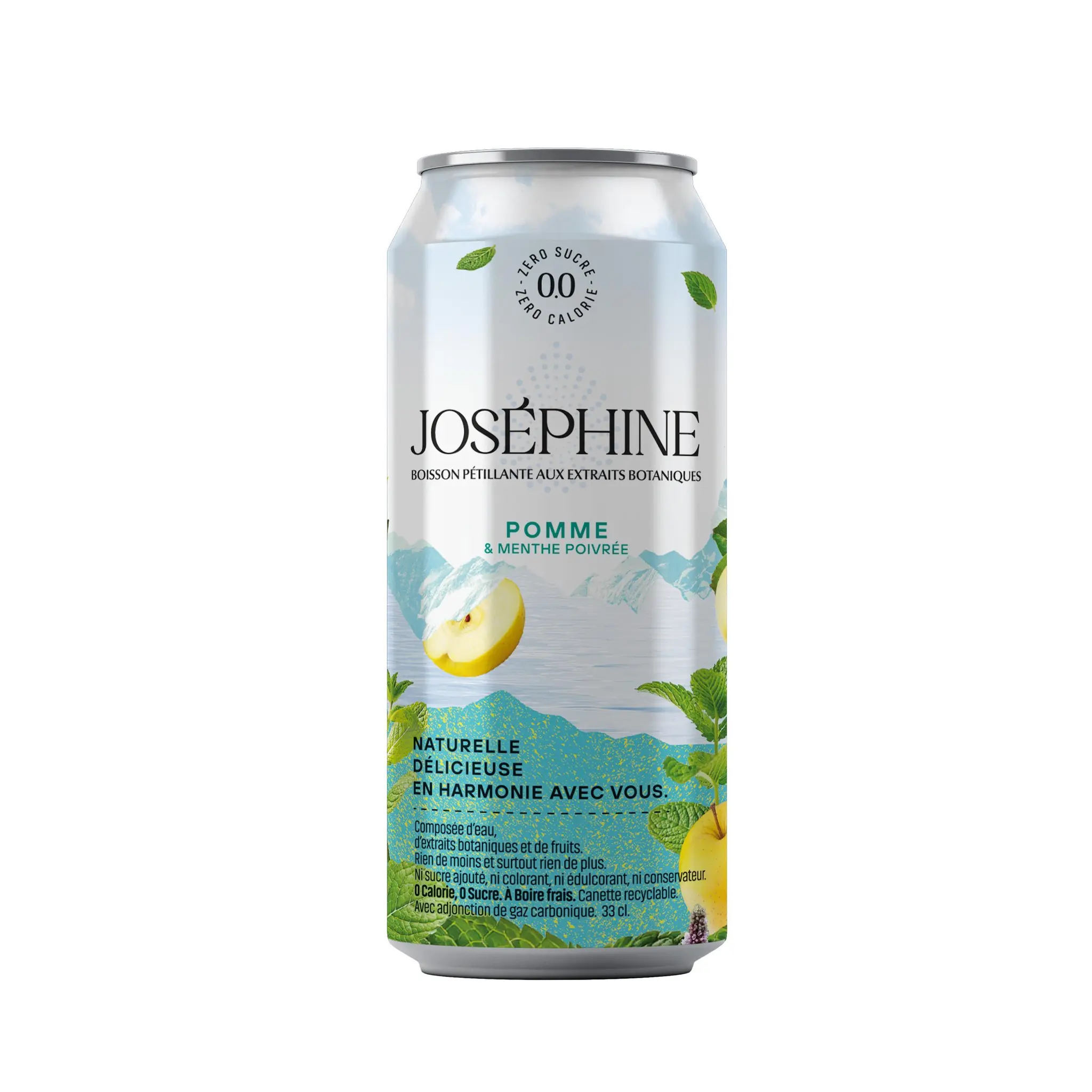 JOSEPHINE Eau de source pétillante aux extraits botaniques menthe pomme sans sucres boîte