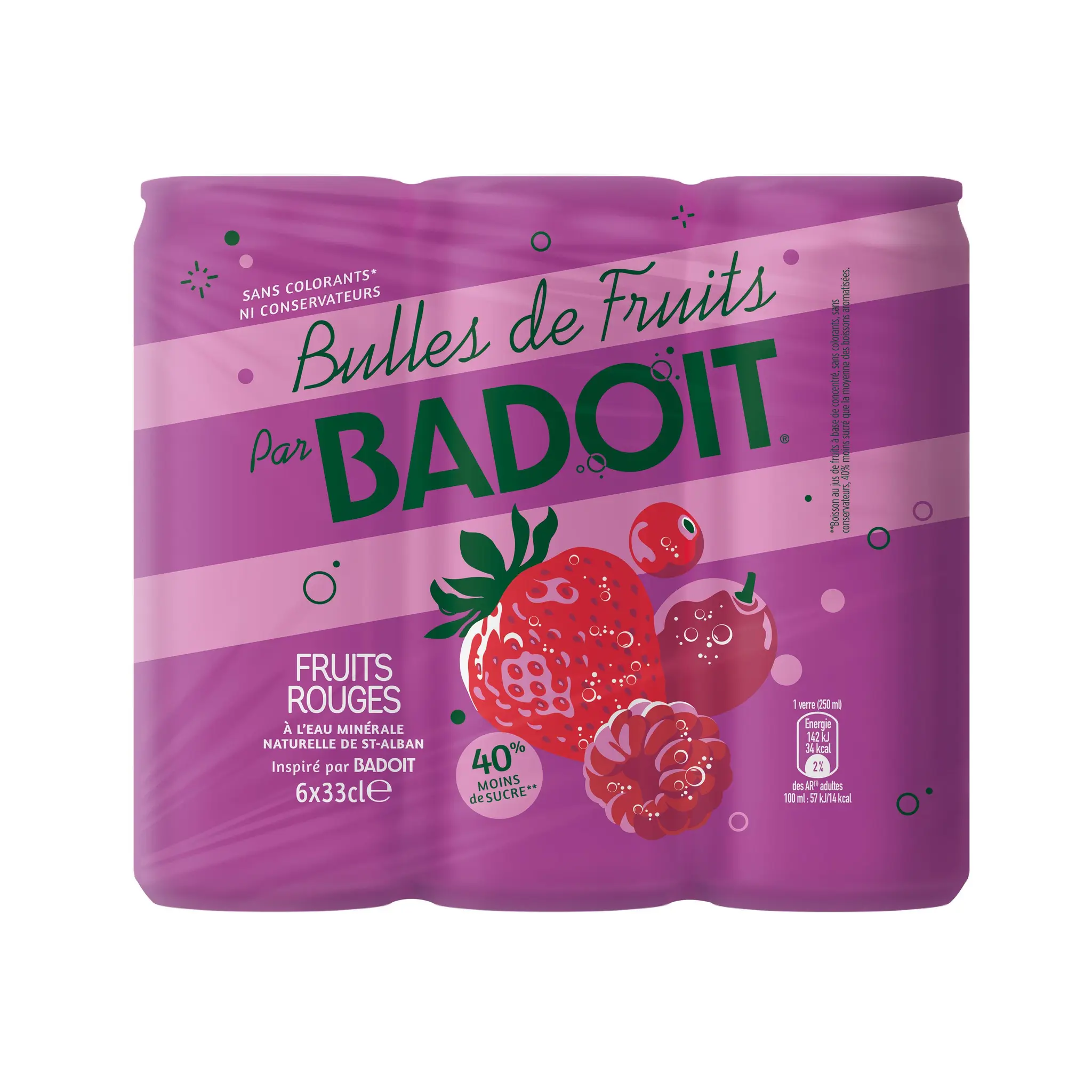 BADOIT Bulles de fruits Boisson gazeuse aux fruits rouges boîtes