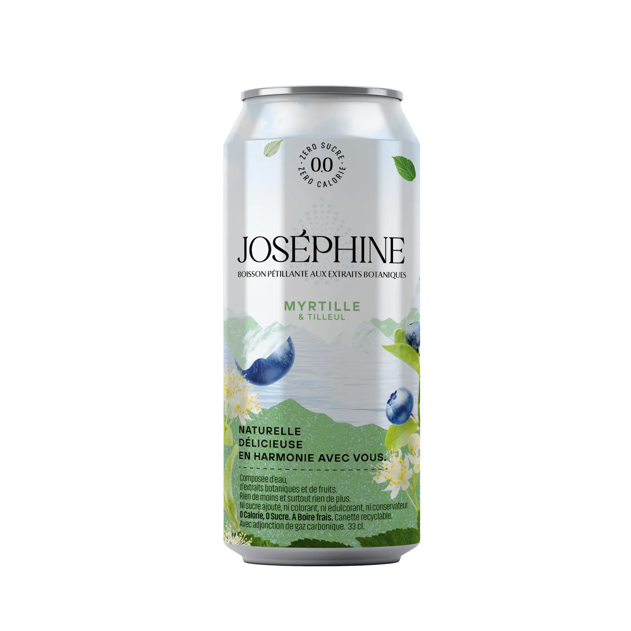 JOSEPHINE Boisson pétillante saveur myrtille et tilleul sans sucre boîte