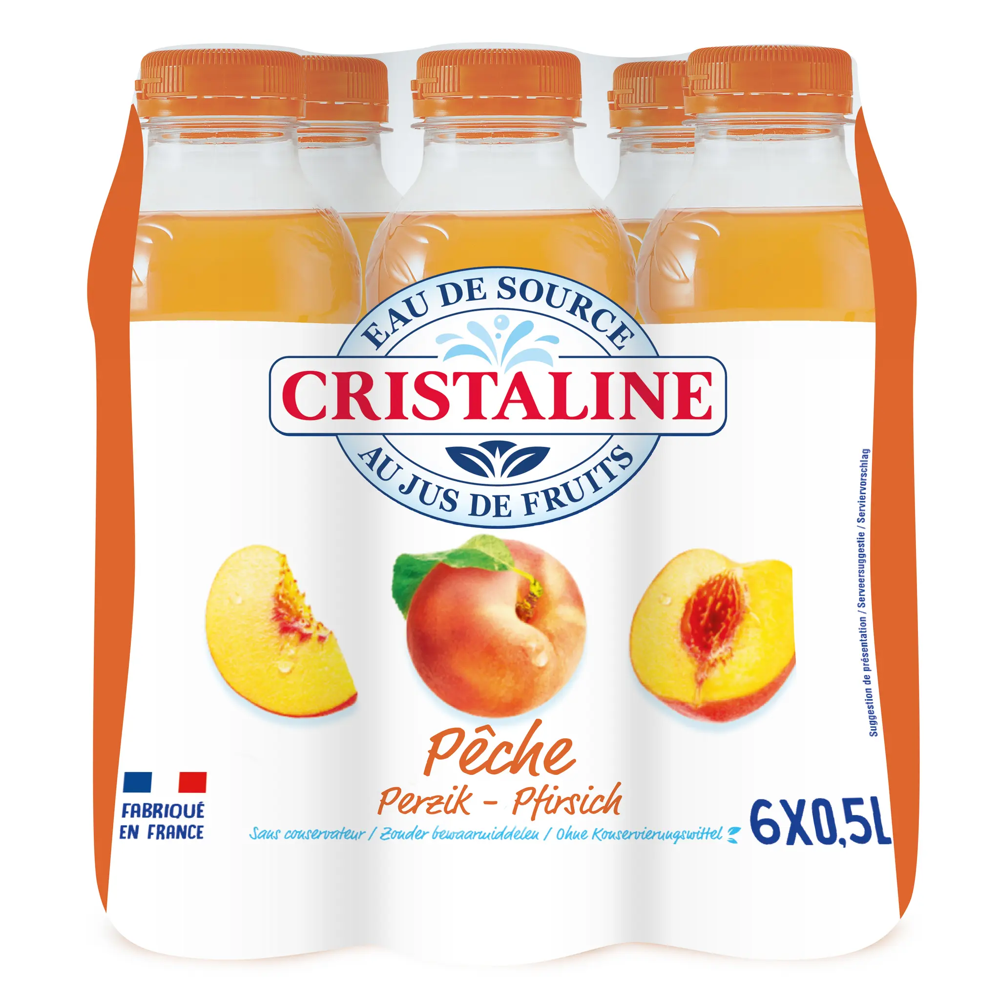 CRISTALINE Eau de source au jus de fruits aromatisée pêche