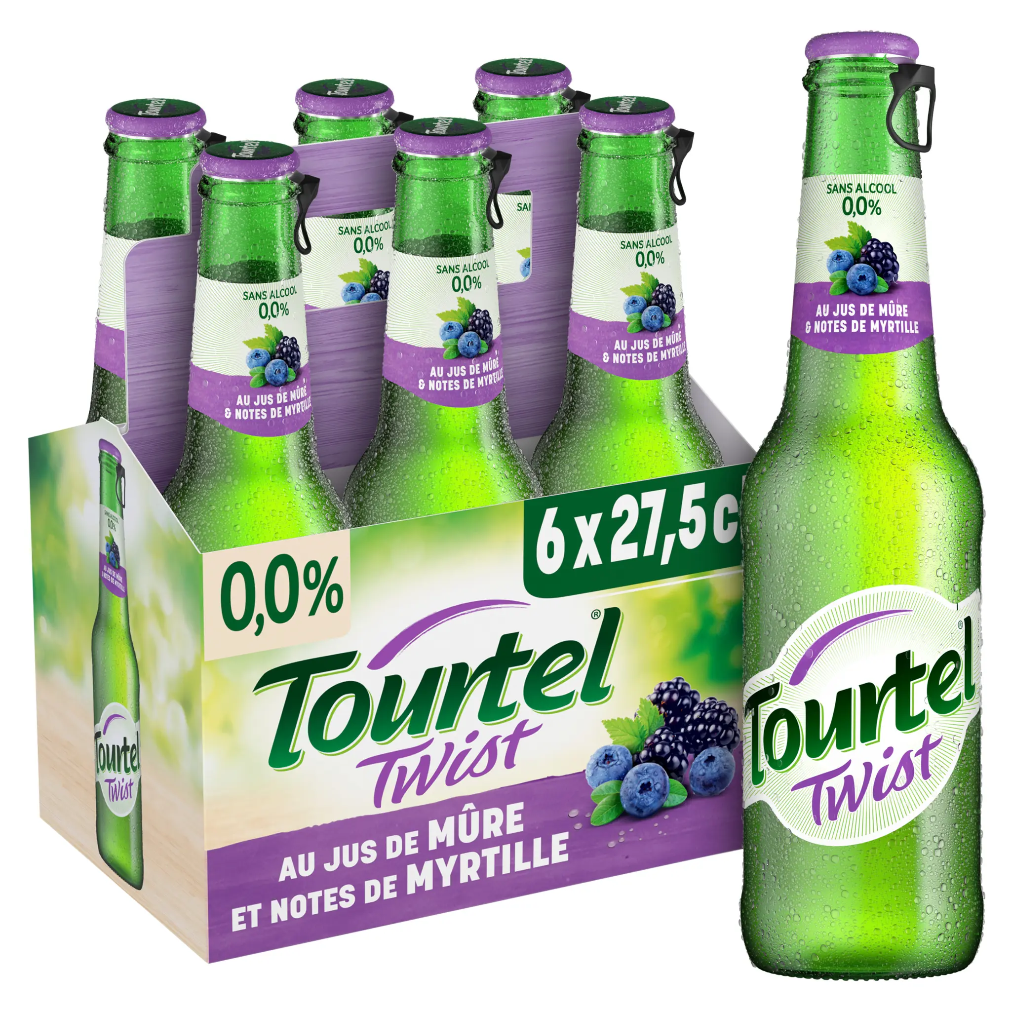 TOURTEL TWIST Boisson aromatisée 0.0% à base de bière sans alcool et au jus de mûre et notes de myrtille