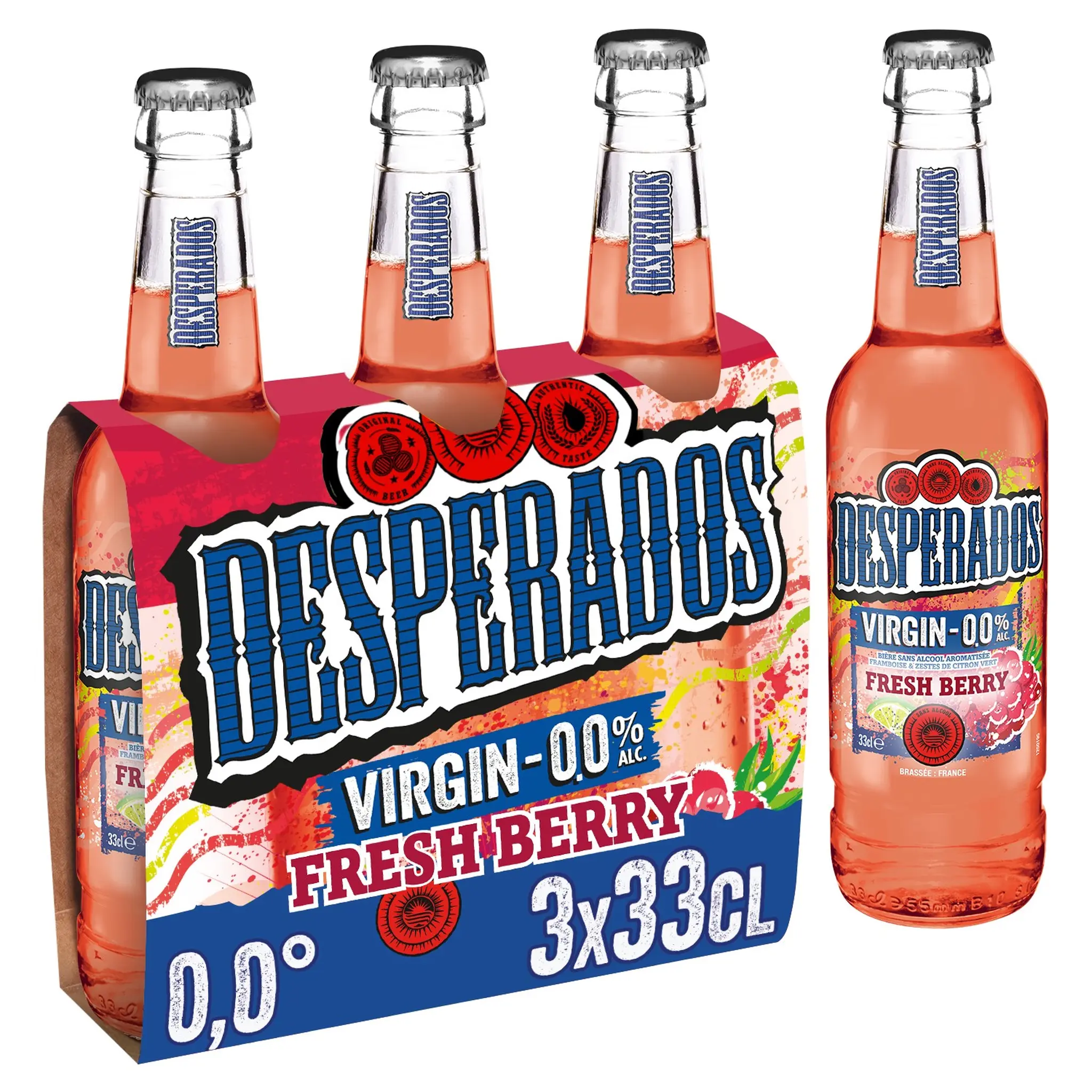DESPERADOS Bière Red aromatisée framboise & zestes de citron vert fresh berry virgin 0.0% bouteilles