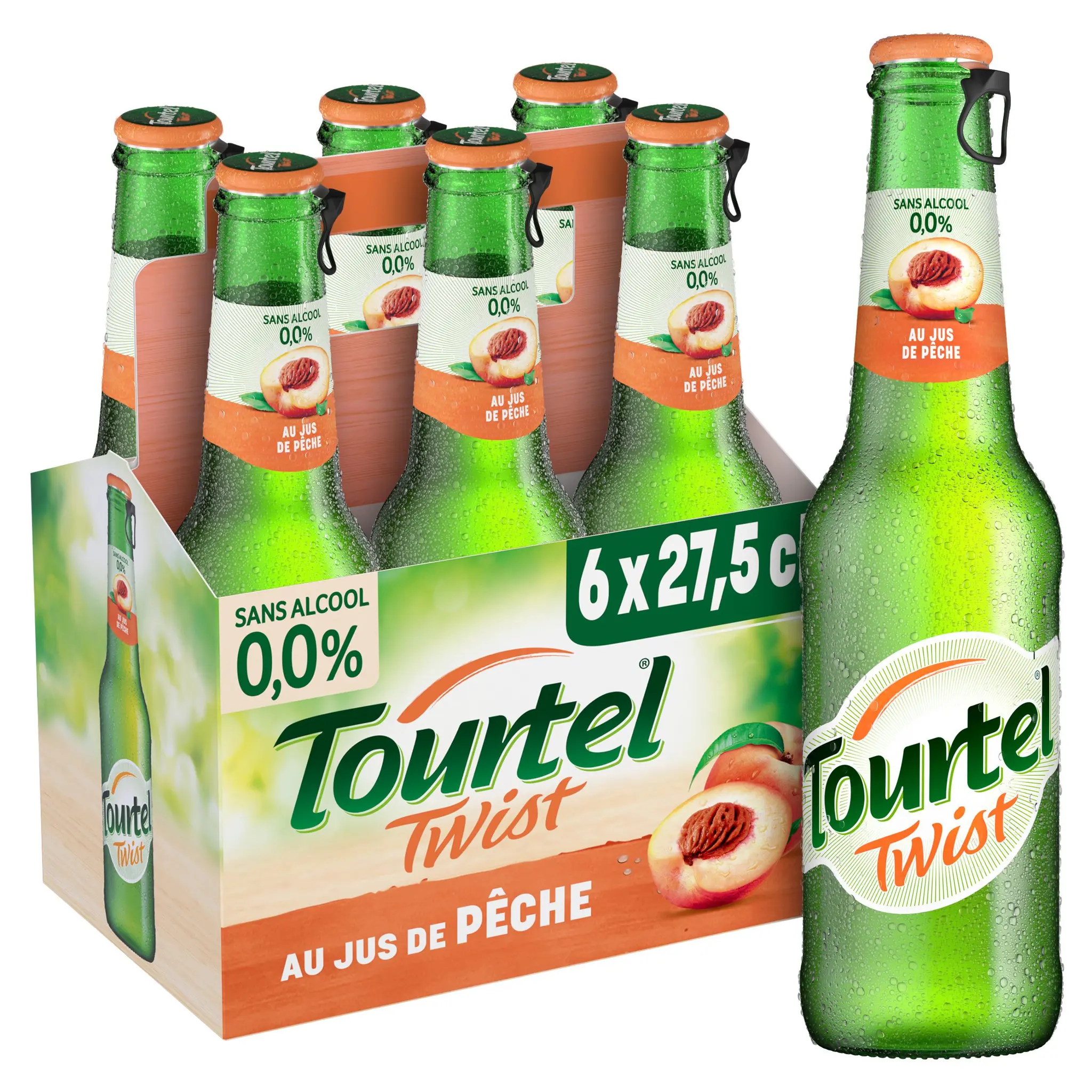 TOURTEL TWIST Boisson aromatisée 0.0% à base de bière sans alcool et au jus de pêche