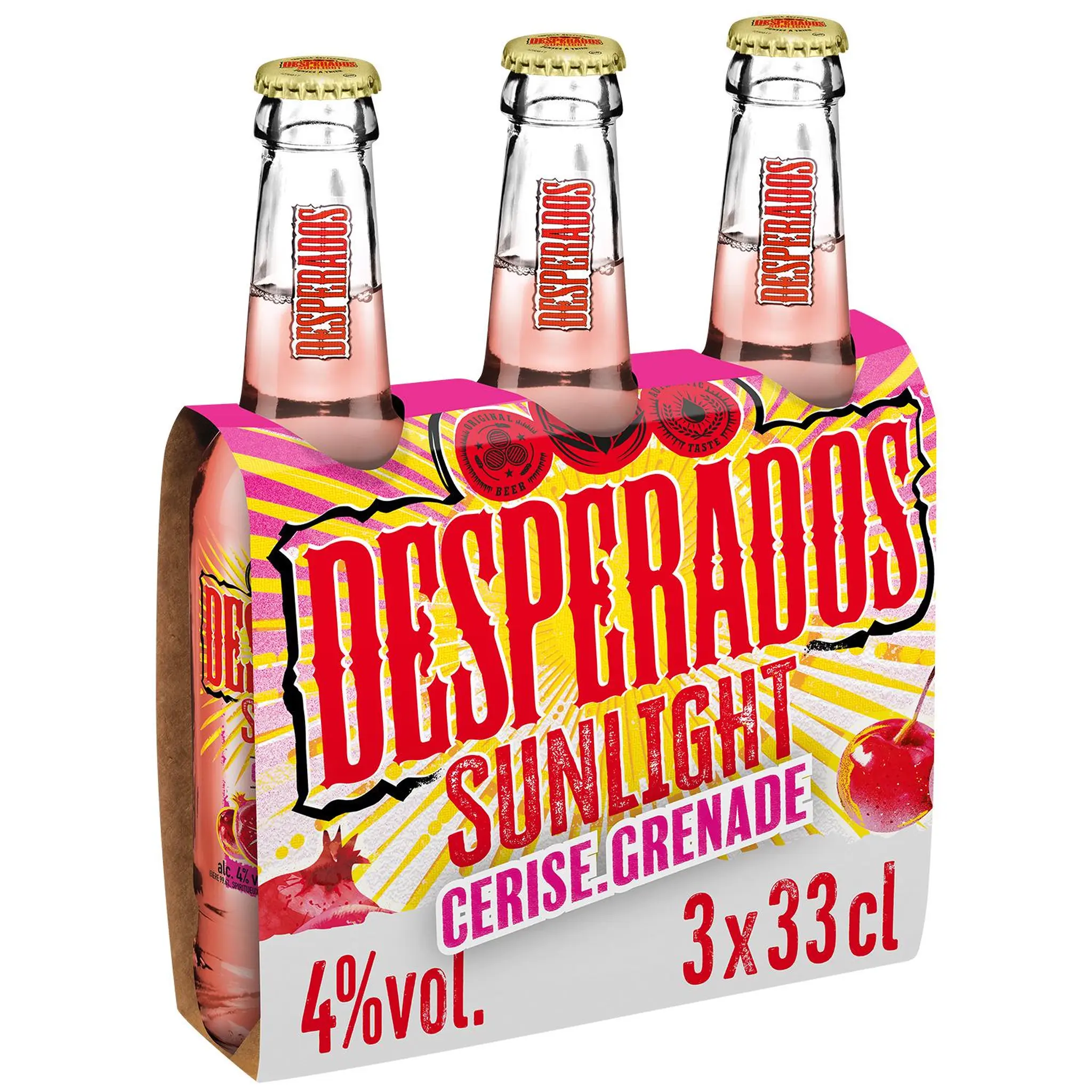 DESPERADOS Sunlight Bière légère aromatisée tequila à la cerise et grenade 4% pack bouteilles