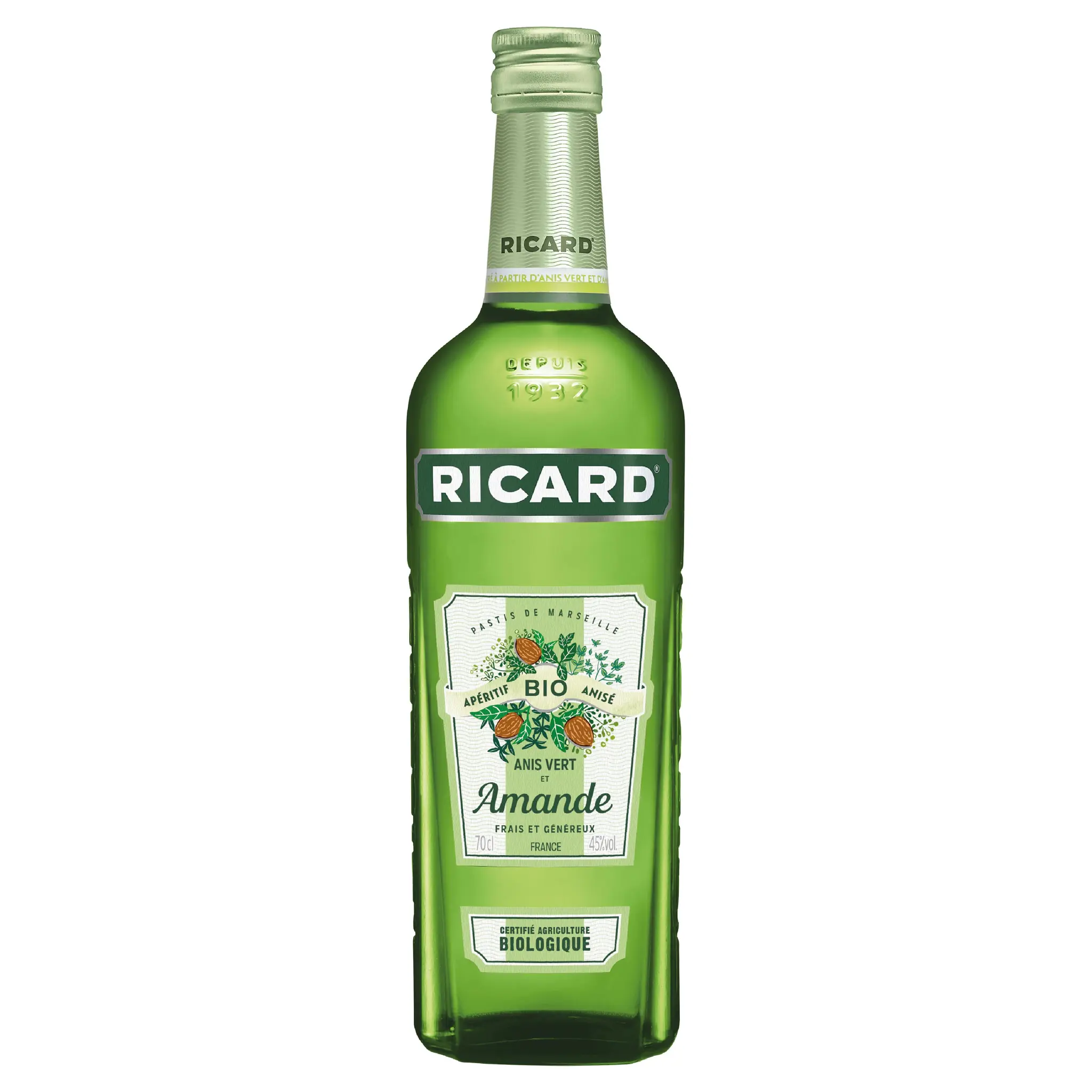 RICARD Pastis de Marseille bio anis vert et amande 45%