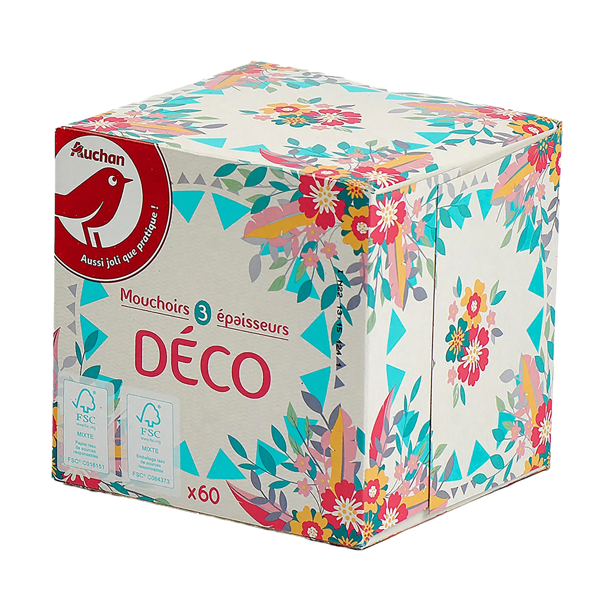 AUCHAN Boîte de mouchoirs blancs à décor aléatoire 3 épaisseurs