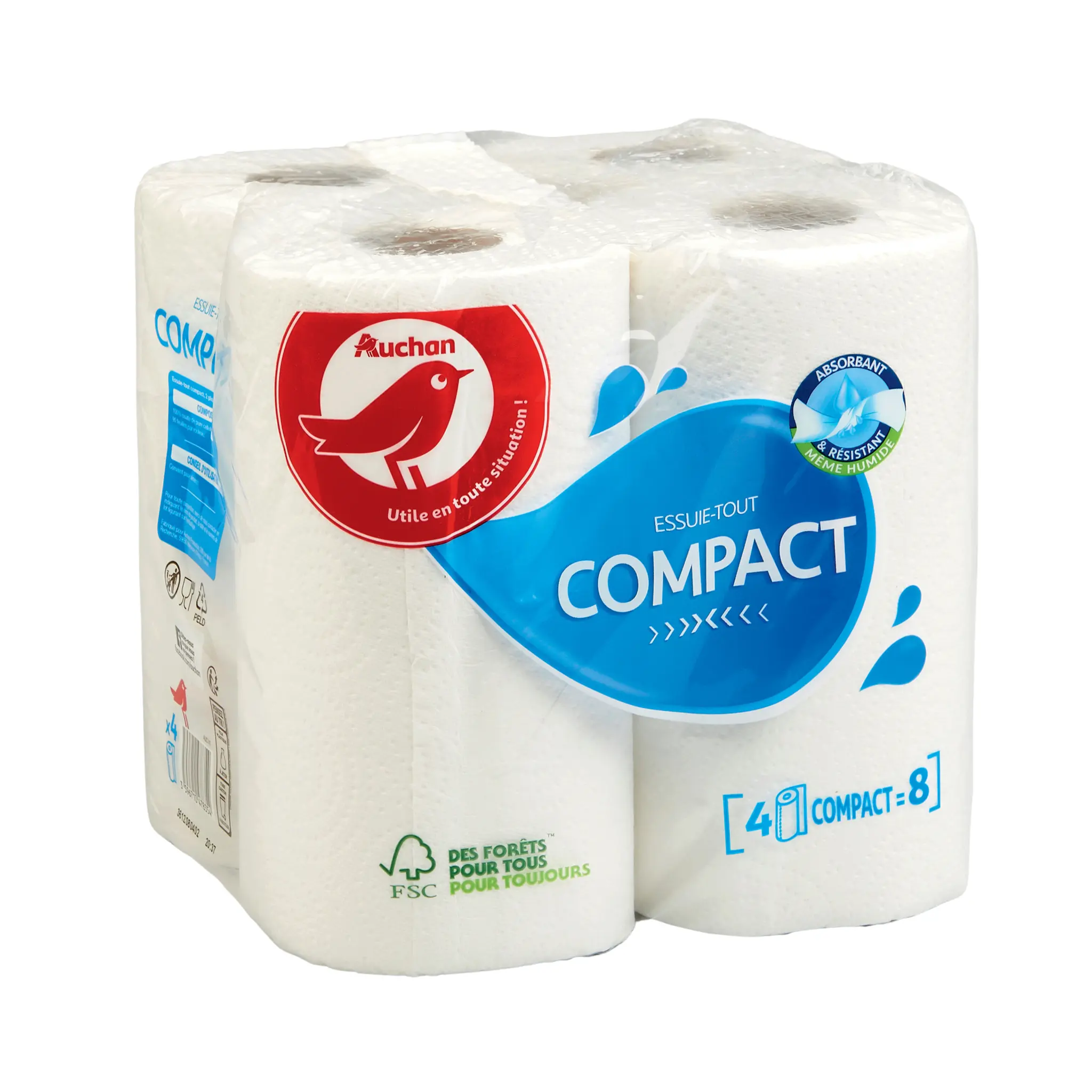 AUCHAN Essuie-tout super absorbant compact