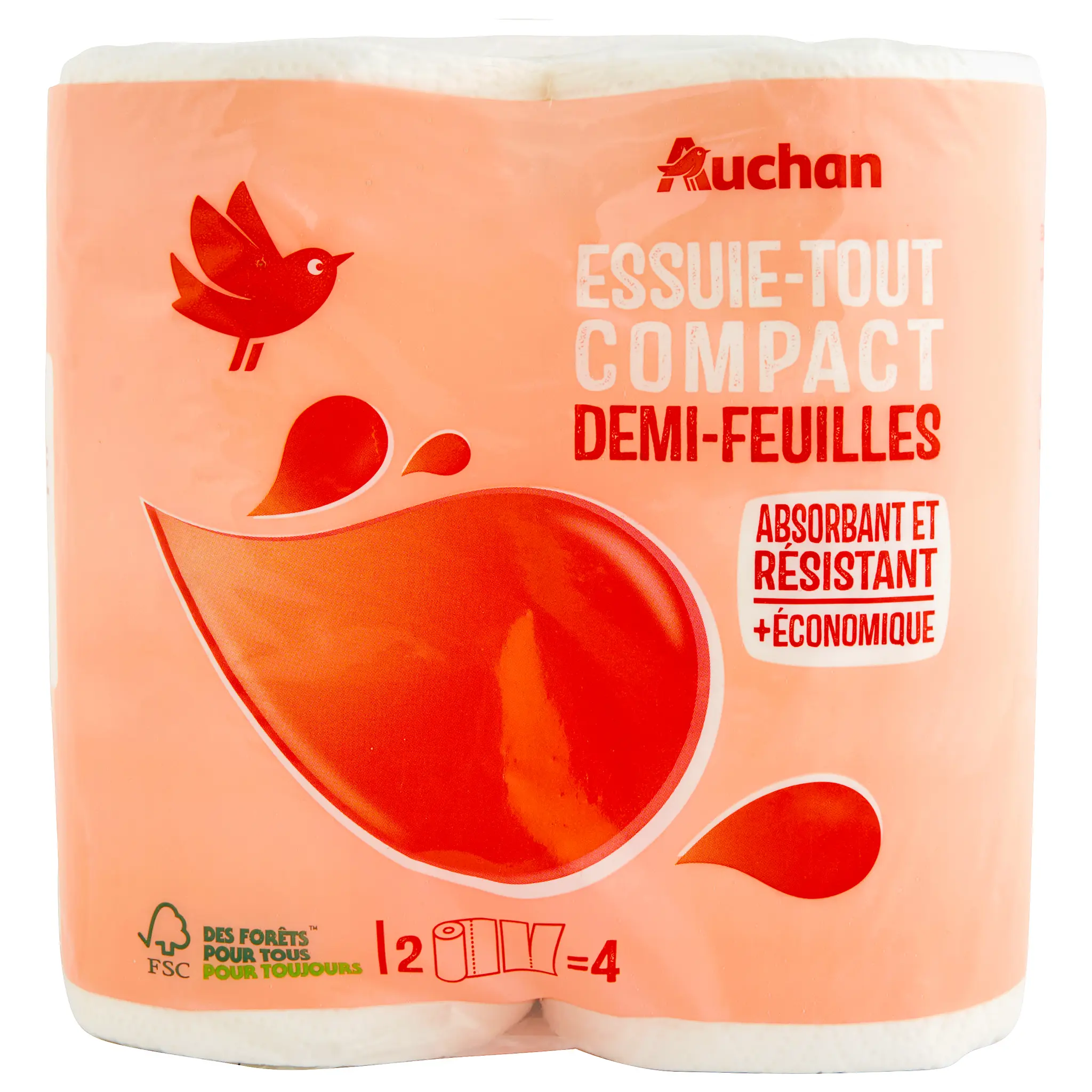 AUCHAN Essuie-tout demi-feuilles compact