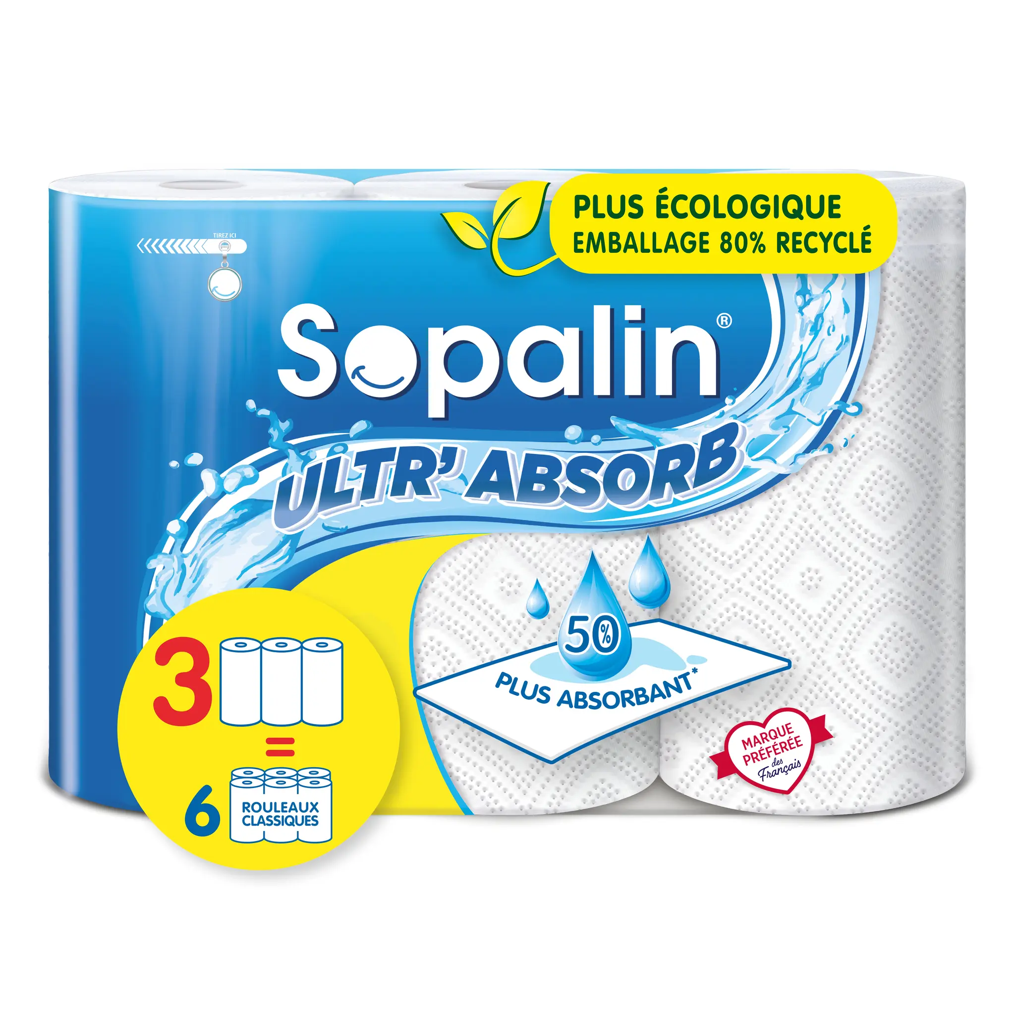 SOPALIN Essuie-tout blanc demi-feuilles ultra absorbant