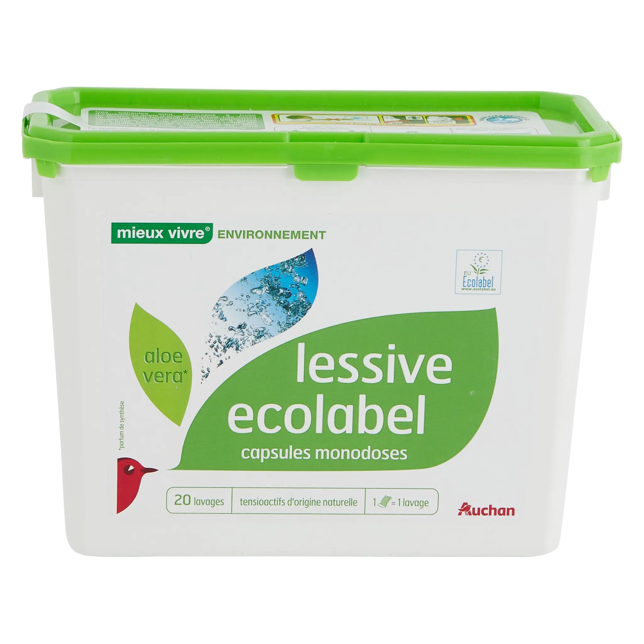 AUCHAN MIEUX VIVRE Lessive capsules Ecolabel Aloe vera